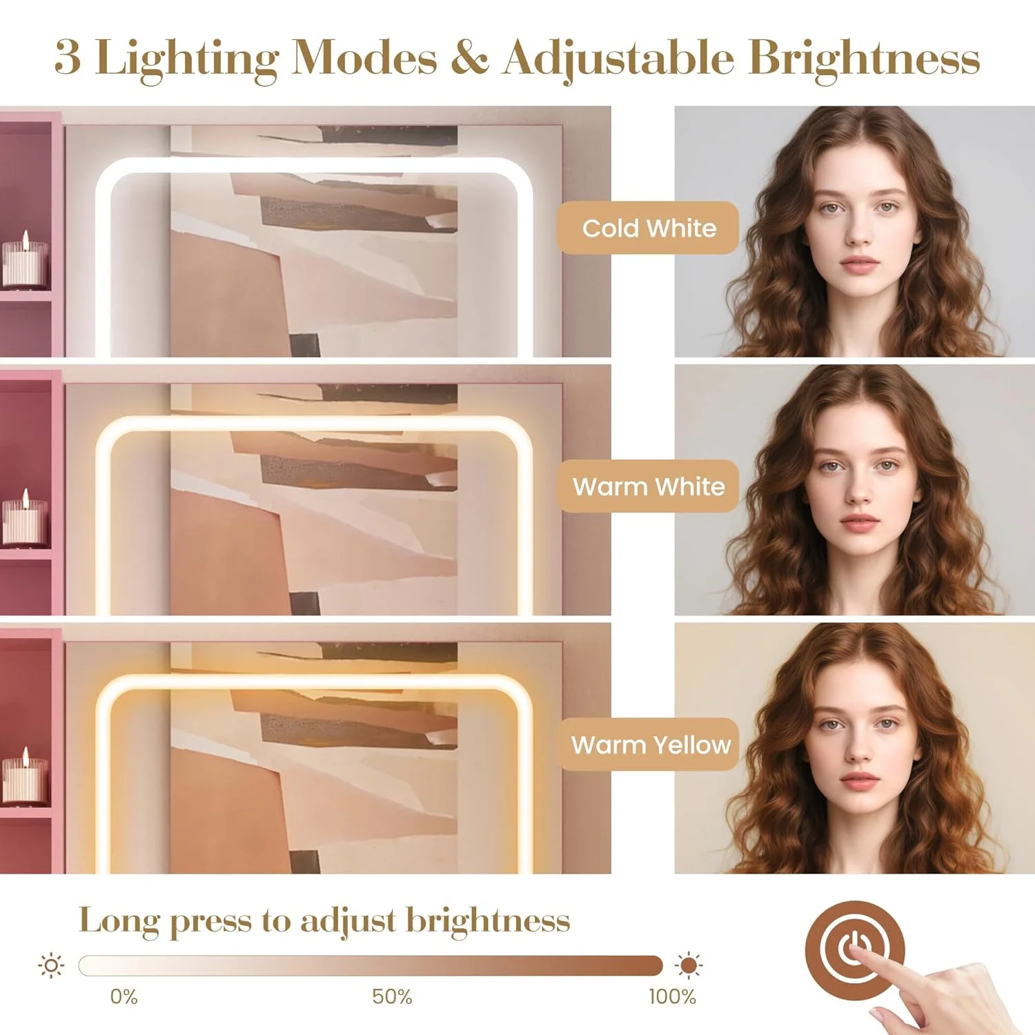 M optimized Vanity Desk with Mirror and Lights, Power Outlets Makeup Table with Drawers & Cabinet, Storage Stool, Dressing Table for Bedroom