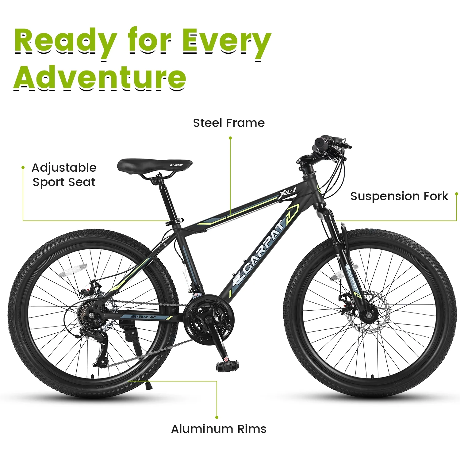 Ecarpat Mountain Bike, 24-Inch Wheels Bikes Shimano 21-Speed with High Carbon Steel Frame Mechanical Disc Brakes Front Suspension Fork for Youth Adults Multiple Colors