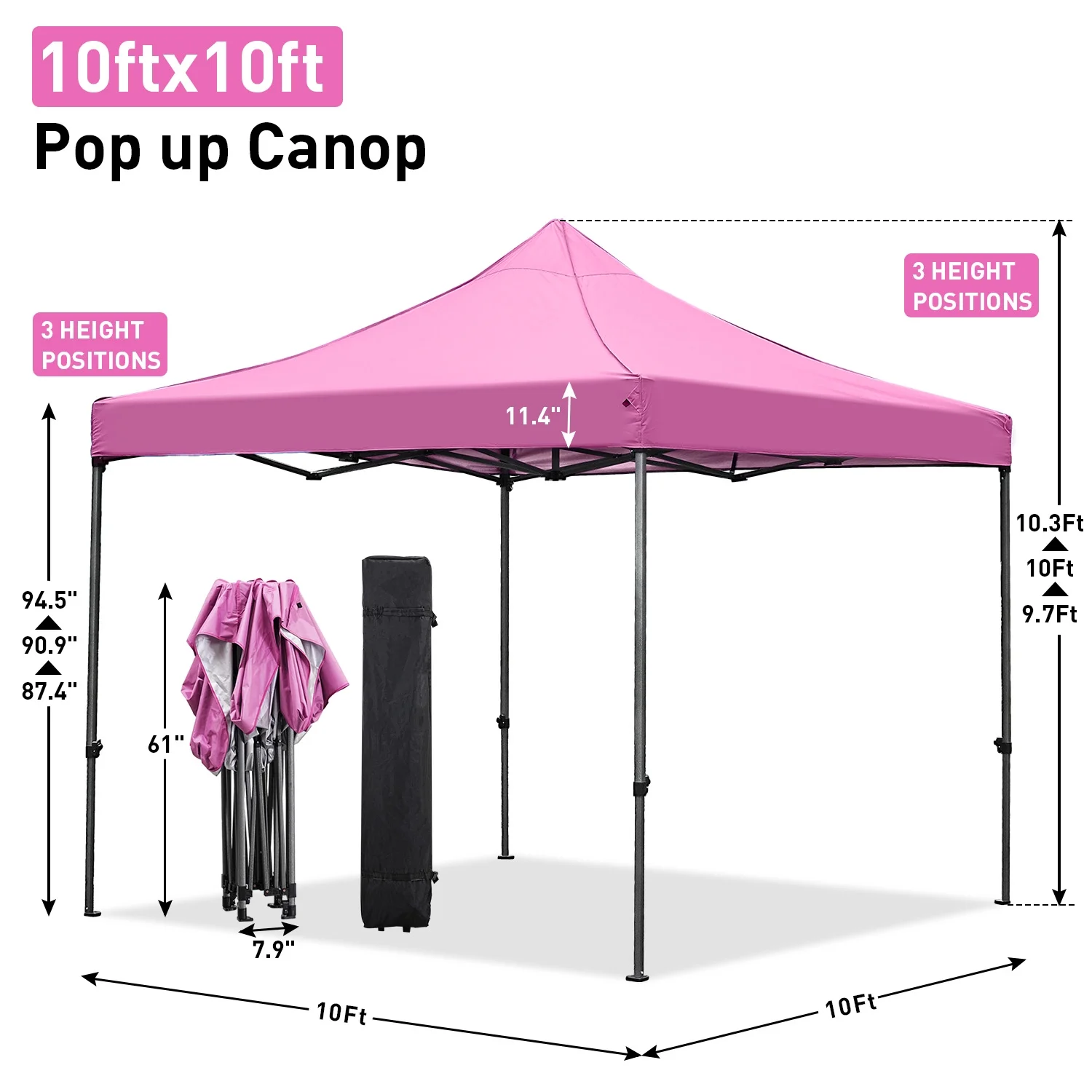Ainfox 10' x 10'Heavy Duty Pop up Canopy Tent with Sidewalls,Folding Instant Outdoor Gazebo,Sun Shade Tent,Pink