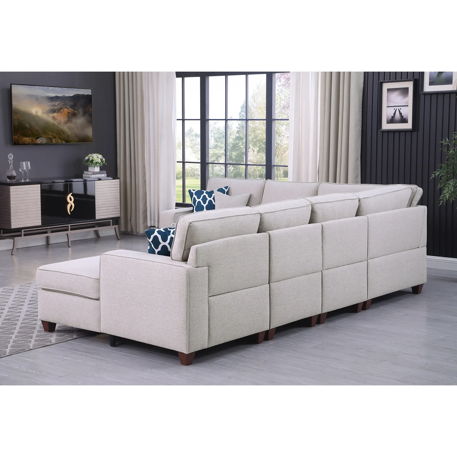 Devion Furniture 7-Piece Upholstered Modern Fabric Sectional in Light Gray