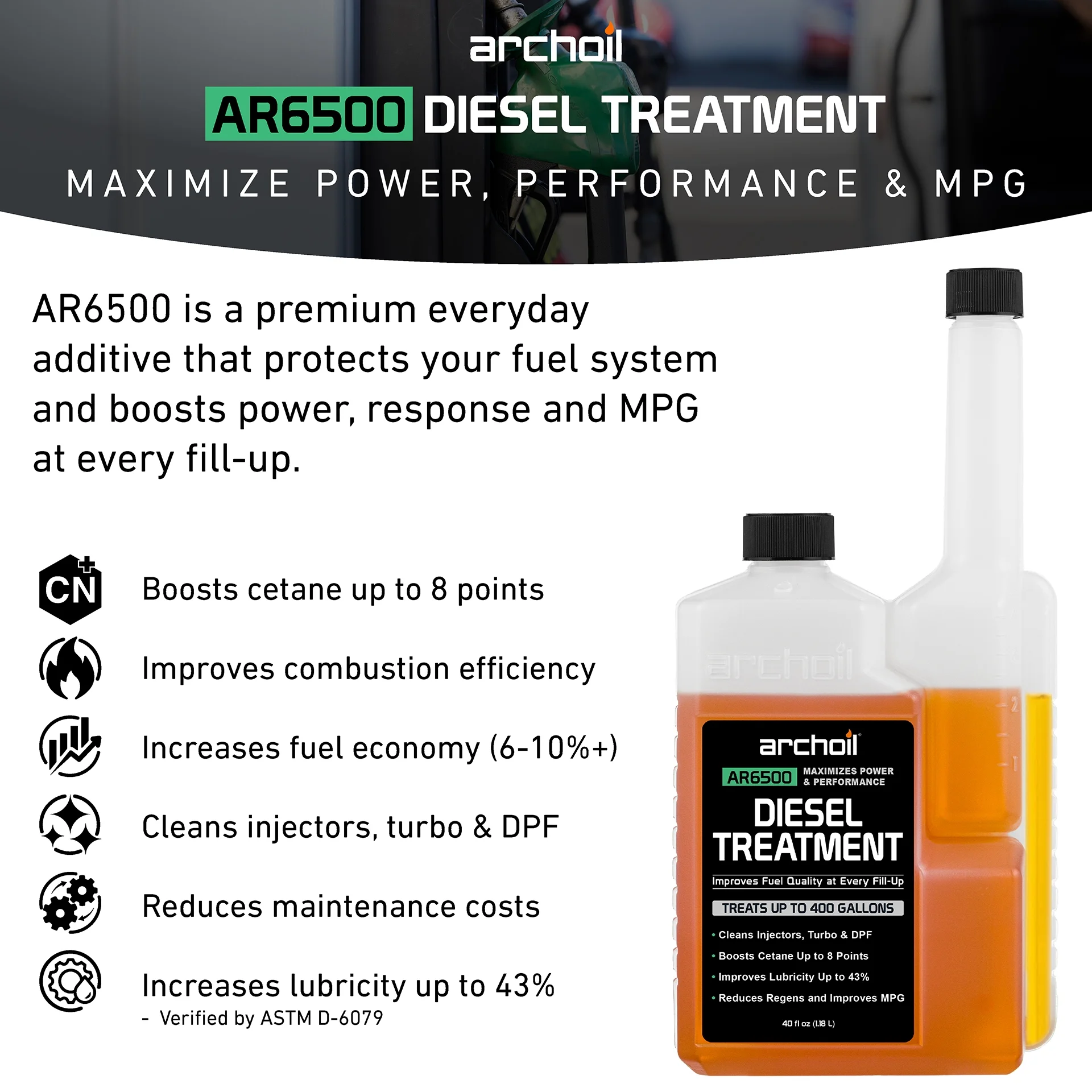 Archoil Ultimate Diesel Kit - AR9100 Friction Modifier (16oz) + AR6500 Diesel Treatment (40oz) + AR6400-D Diesel Fuel System Cleaner (12oz)