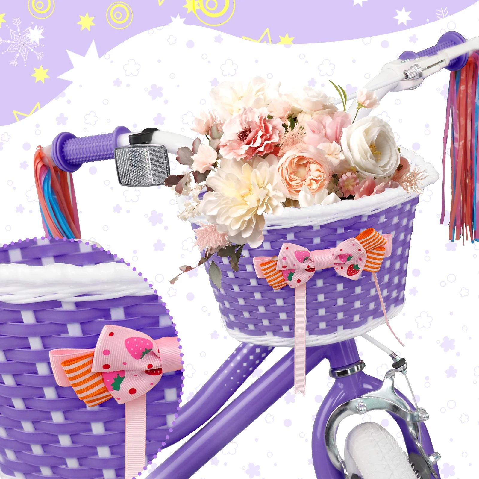 XJD Girls Bike for Toddlers 3-9 Years Old Kids, 14 Inch Kids Bike with Training Wheels, Streamers, Basket and Doll Seat, Children Bicycles with Handbrake