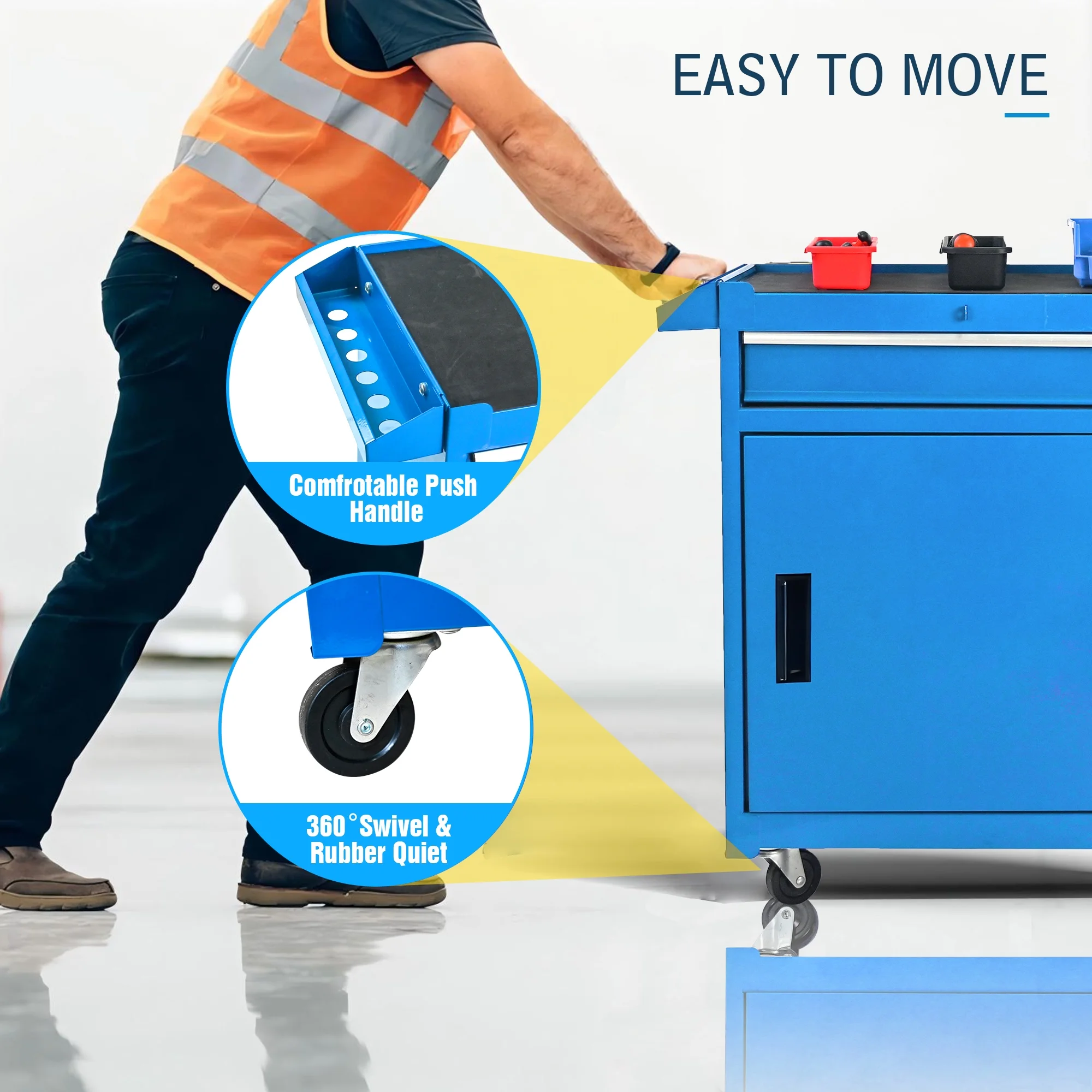 Tool Chest, 5-Drawer Rolling Tool Storage Cabinet with Detachable Top Tool Box, Universal Lockable Wheels