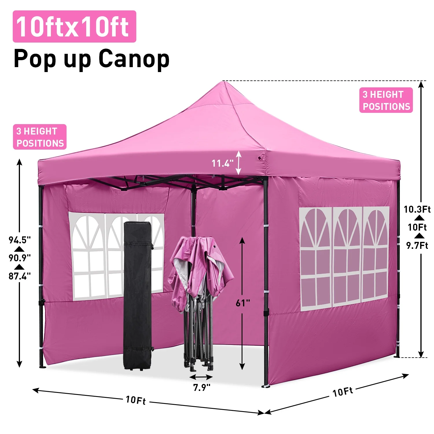 Ainfox 10' x 10'Heavy Duty Pop up Canopy Tent with Sidewalls,Folding Instant Outdoor Gazebo,Sun Shade Tent,Pink