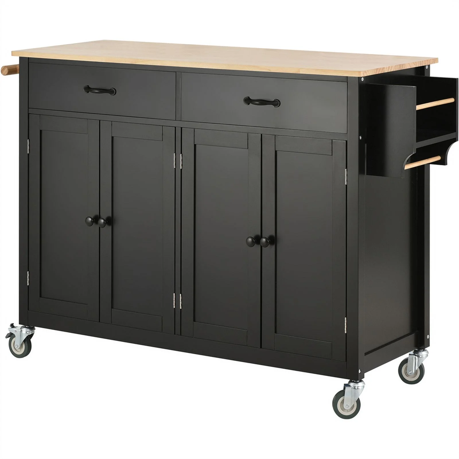 Kitchen Storage Islands&Carts with Solid Wood Top and Locking Wheels, Kitchen Island Cart with 4 Door Cabinet and Two Drawers, Kitchen Cabinets for Kitchen and Dining Room, Green