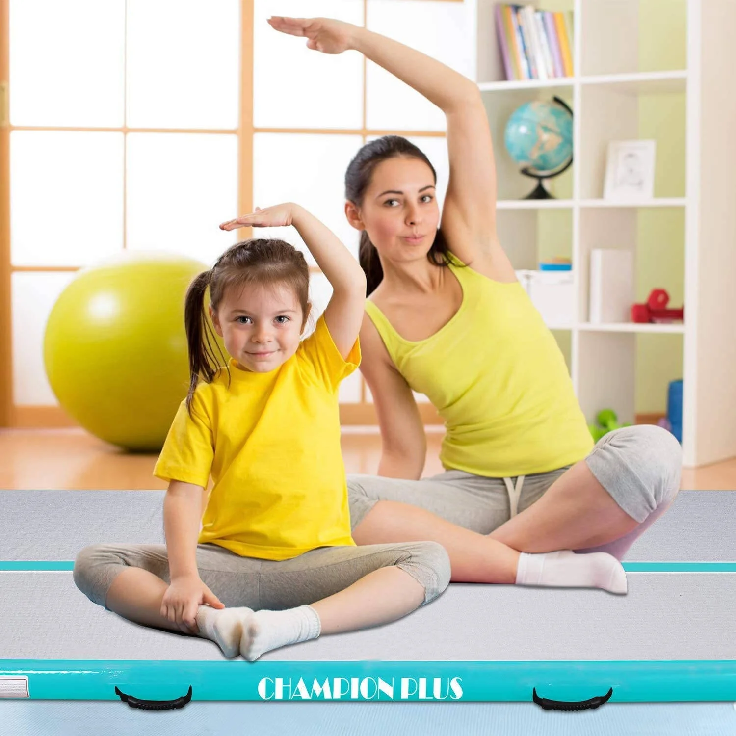 CHAMPIONPLUS Air Track 10ft 13ft 16ft 20ft Inflatable Air Tumble Track Gymnastics Tumbling Mat 4in 8in Thick Mats for Home Use/Training/Cheerleading/Water/Yoga Electric Air Pump, Mint Green 10ft 4in