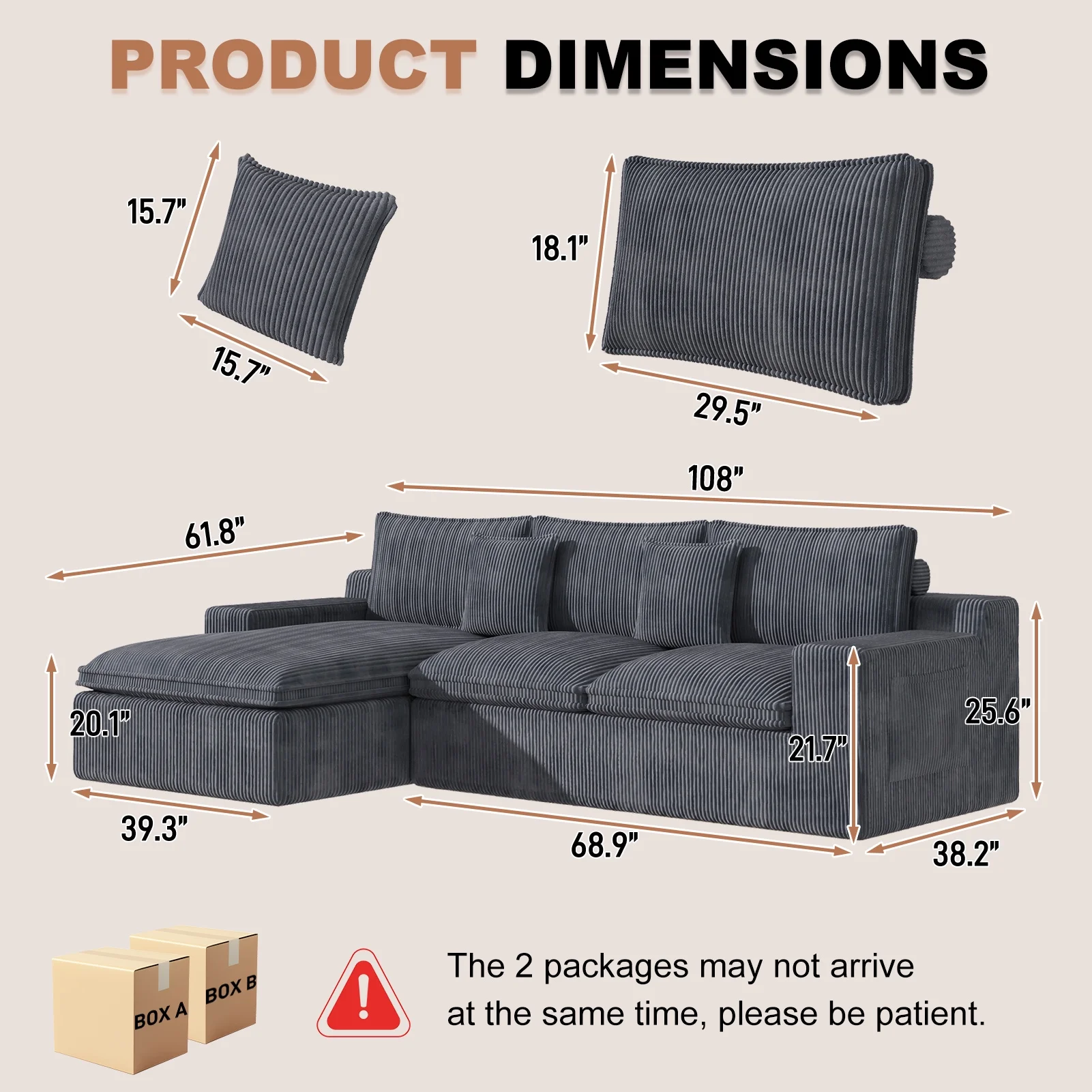 108�� Modular Sectional Sofa, Cloud Sectional Couch with Deep Seat, Modern Modular L-Shape Sofa Couch with Chaise,Upholstered Couches for Living Room Bedroom