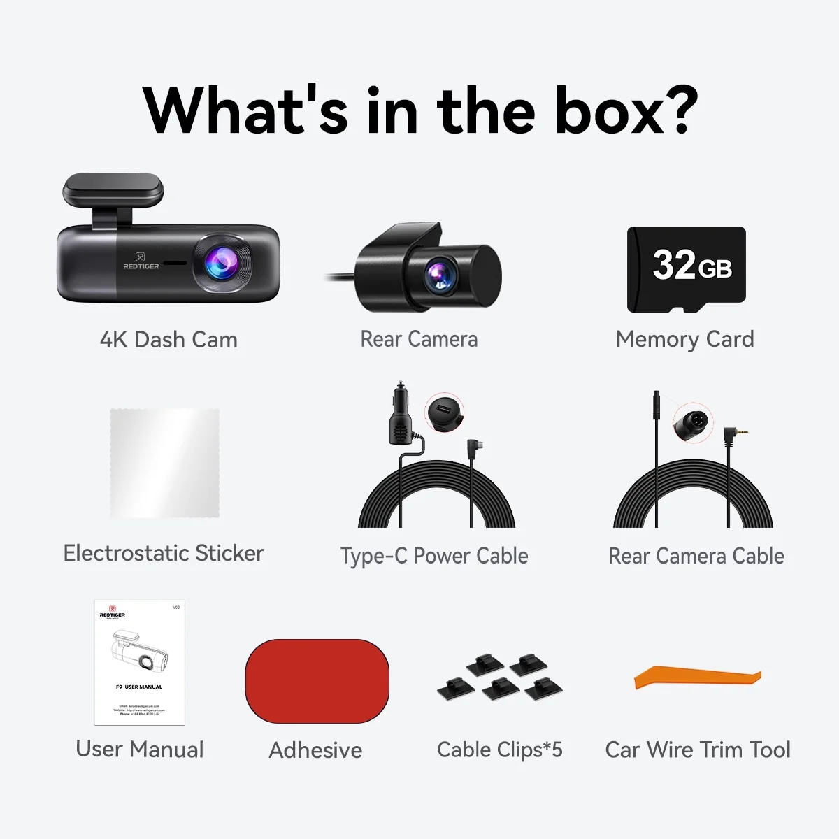 REDTIGER Dash Cam, 4K Front and 1080P Rear Car Dashcam with WiFi & GPS, App Control, Night Vision, Free 32GB Card