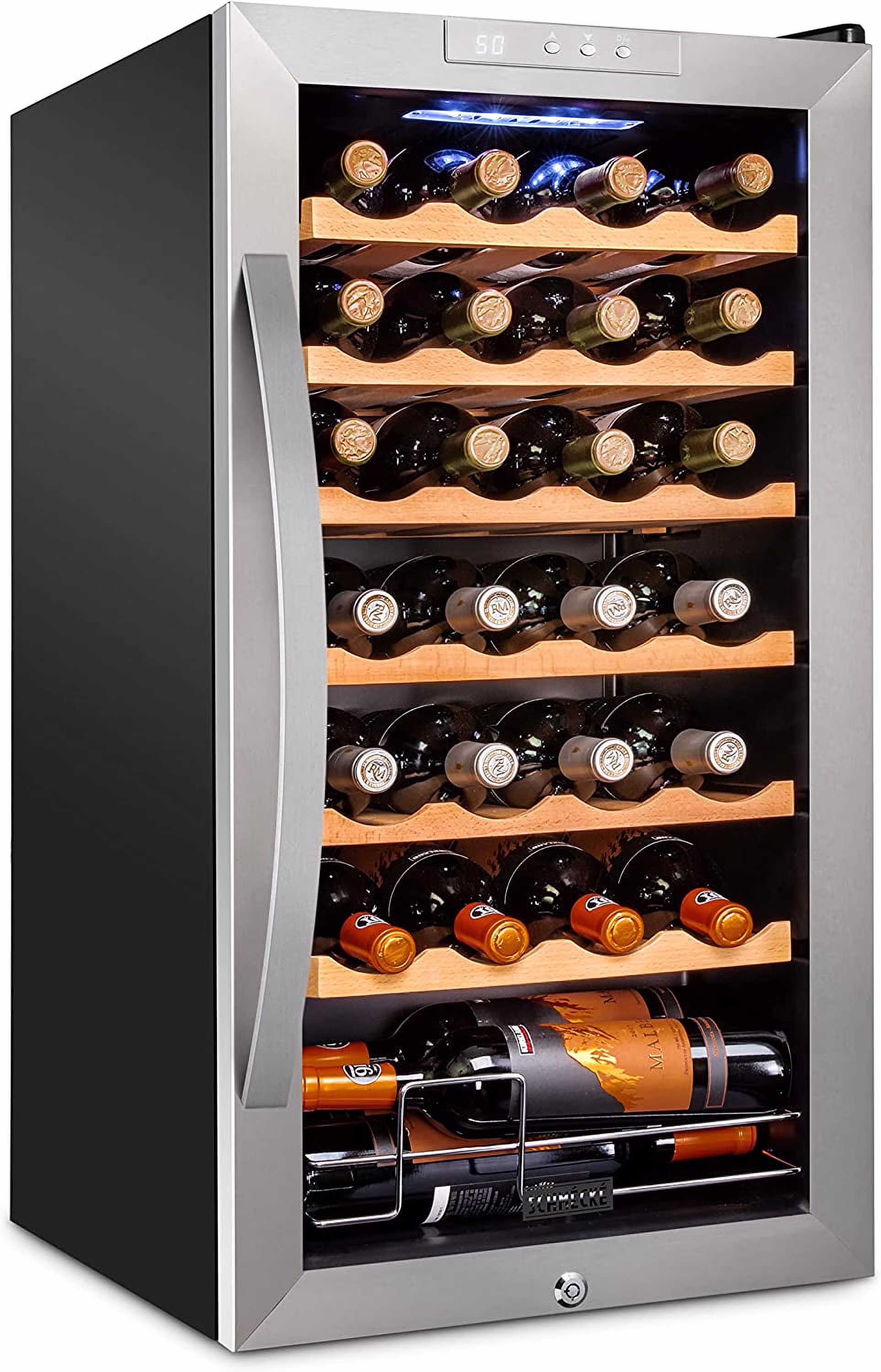 Schmecke Wine Fridge, Freestanding Wine Refrigerator, 28 Bottle Wine Cooler