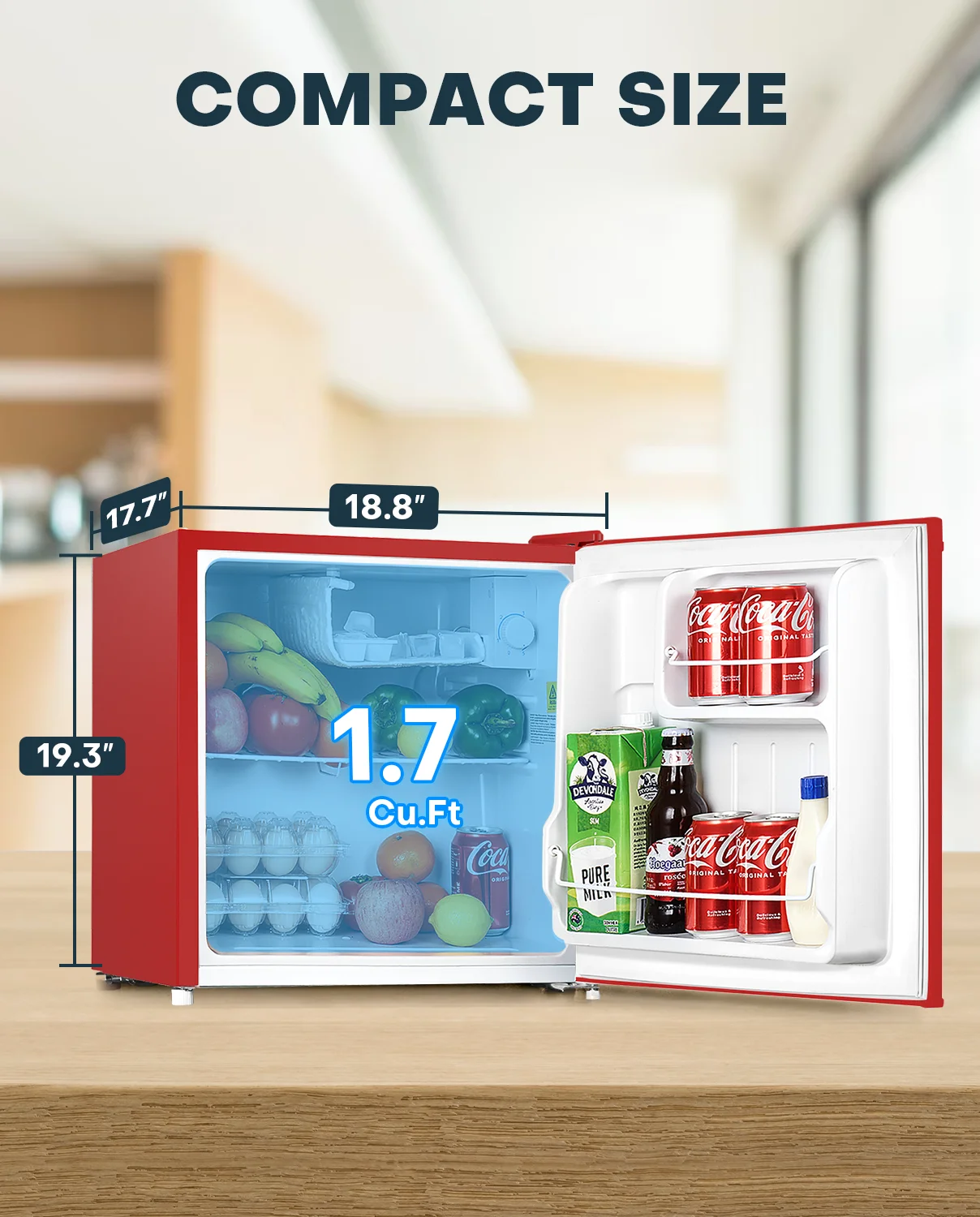 Upstreman 1.7 Cu ft Mini Fridge with Freezer Single Door Compact Refrigerator, Low Noise, Energy Saving, Adjustable Temperature, Reversible Door, for Home Office Dorm, Black FR17