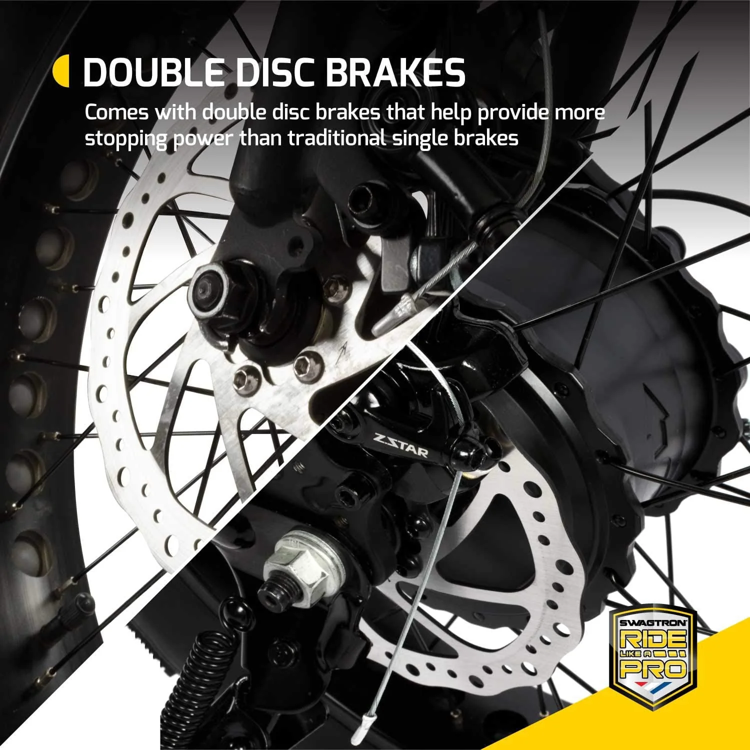 Swagtron EB6 Electric Bike Black 350W Motor Power Assist 4 In. Tires 20 In. Wheels Removable 36 V Battery Dual Disc Brakes 7 Speed Shimano SIS Shifting For Trail Riding