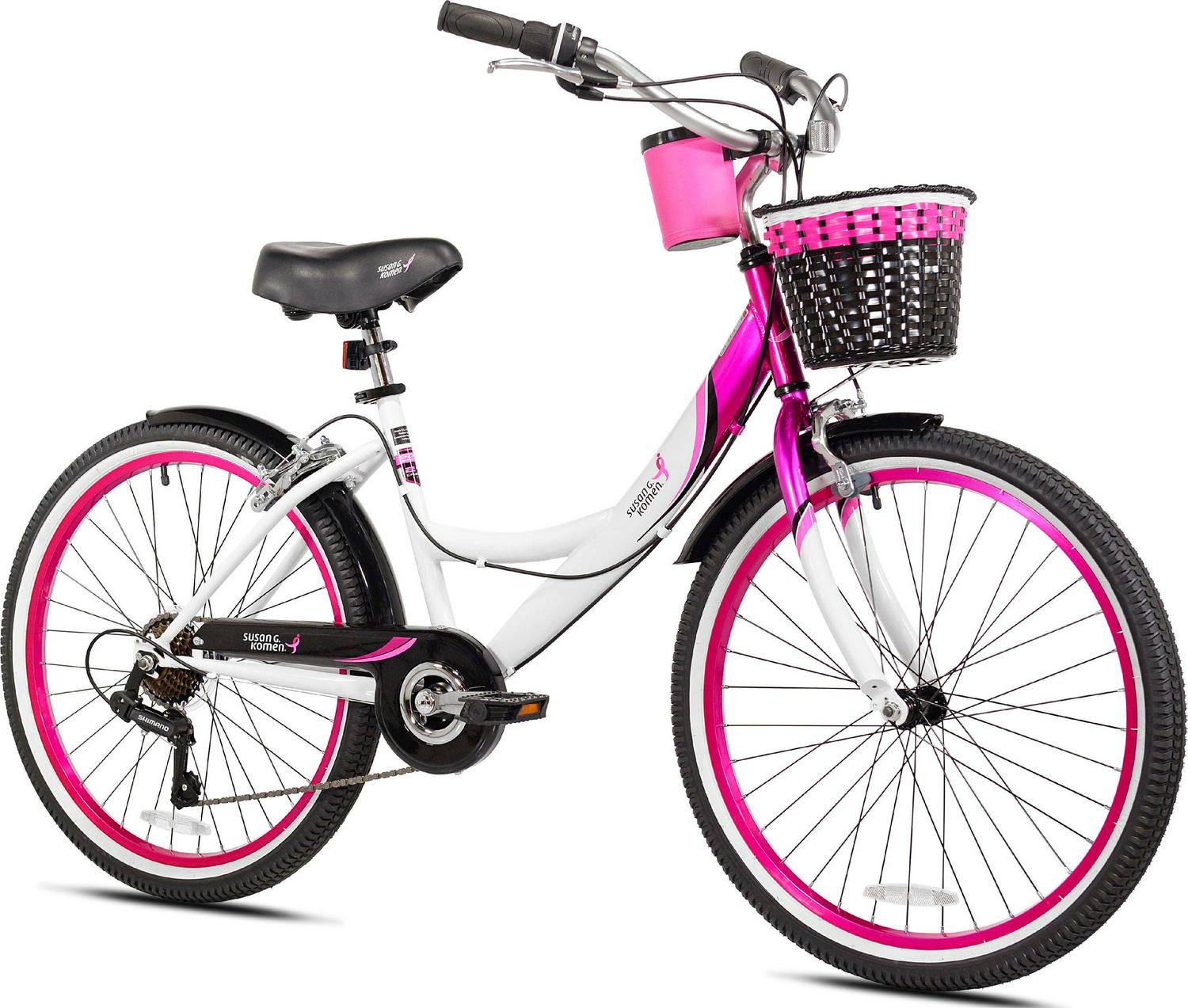 Susan G. Komen 24 In. Multi-Speed Cruiser Girl-s Bike. Pink. White and Black