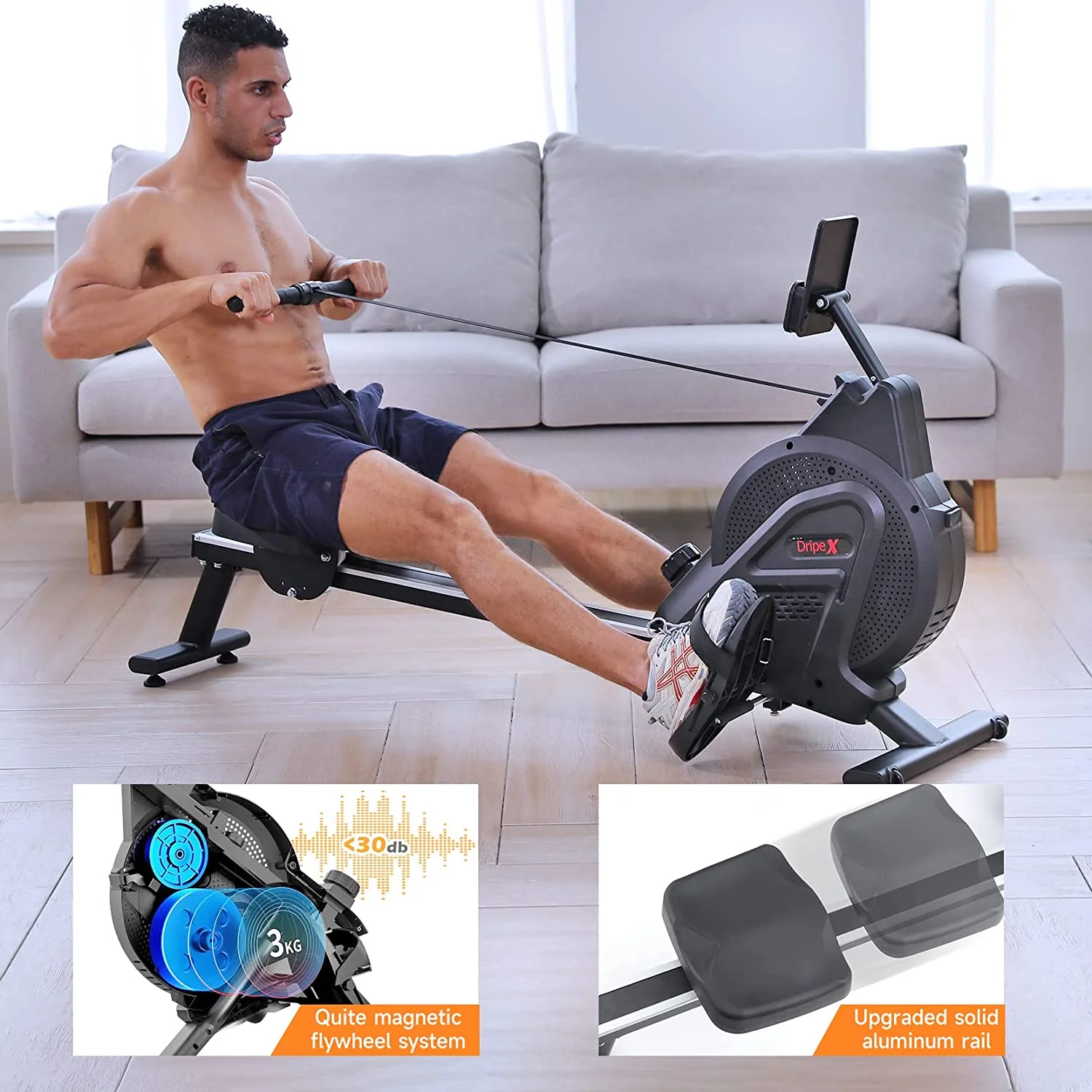 Dripex Magnetic Rowing Machine, Black, 242 lb