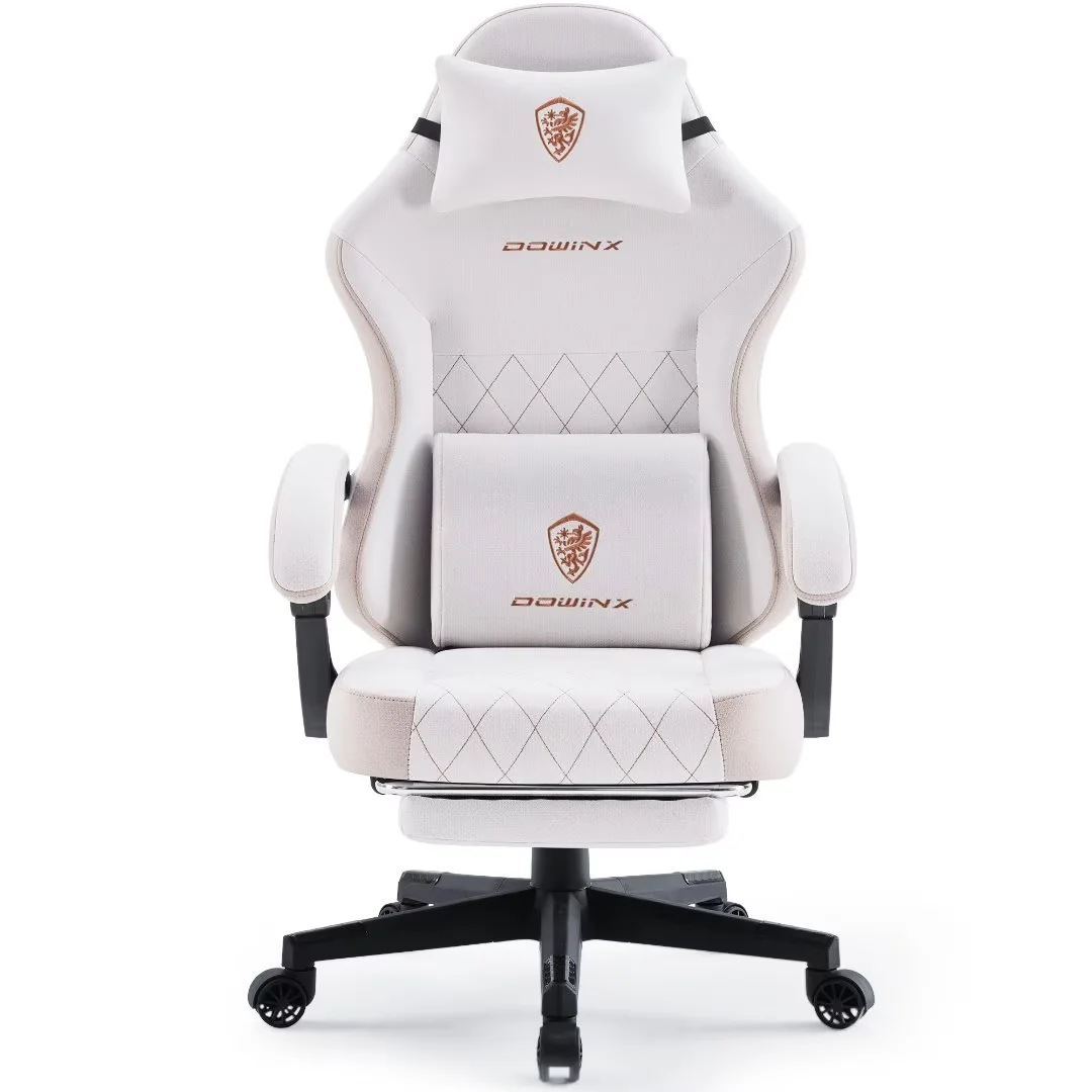 Dowinx Fabric Gaming Chair with Massage Lumbar Support, High Back Ergonomic Computer Chair with Footrest for Adult, Black