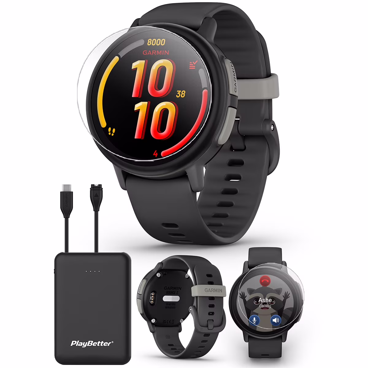 Garmin Bounce 2 (Light Purple) Kids GPS Smartwatch Bundle with PlayBetter Portable Charger & HD Screen Protectors