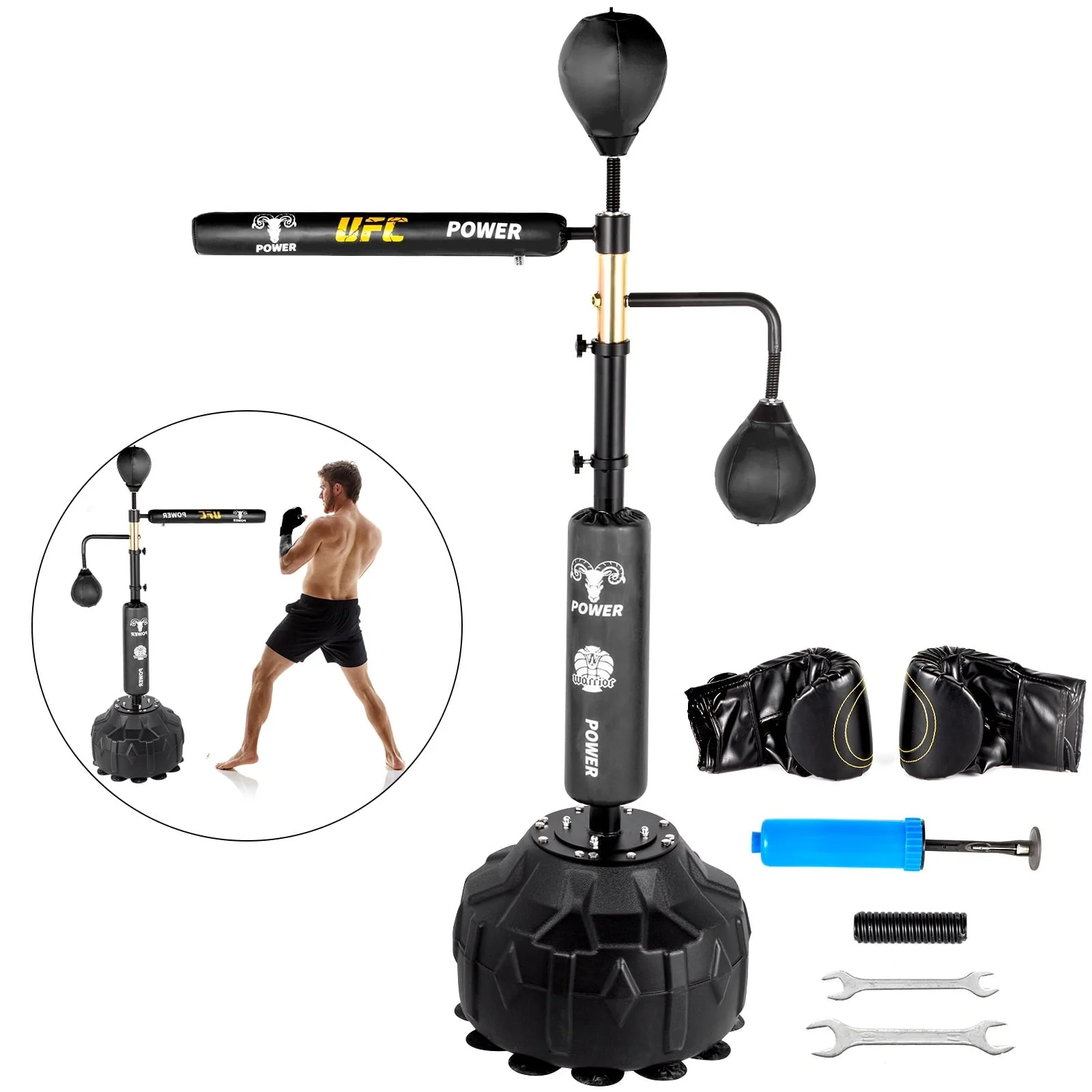 VEVORbrand Boxing Speed Trainer, Rapid-Reflex Boxing Bar, Training Boxing Ball with Reflex Bar & Gloves, Solid Speed Punching Bag Free Standing, Adjustable Height, for Adult&Kid, with Two Ball