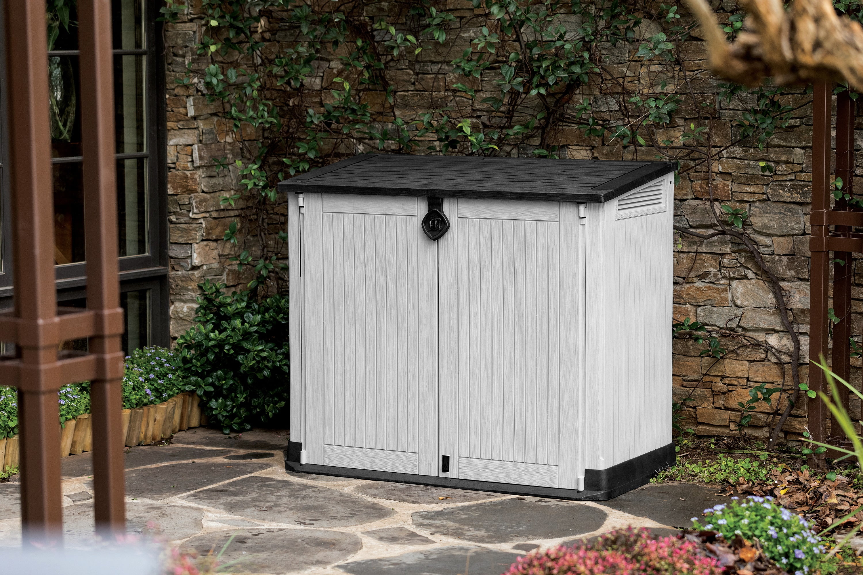 Keter S.I.O Midi 4.3' x 2.3' x 3.7' Horizontal Resin Outdoor Storage Shed with Durable Floor, Grey