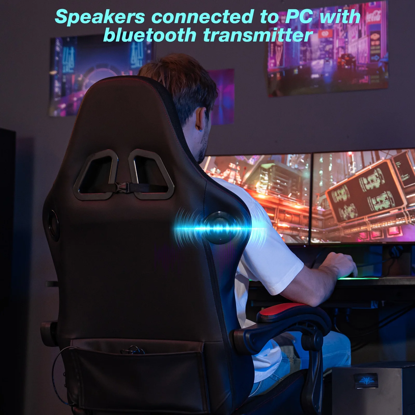 Hoffree Gaming Chair with Bluetooth Speakers Big and Tall Gamer Chair with Footrest and Massage Game Chair with Lumbar Support and 360-Swivel Seat and Headrest for Adults, 400lbs