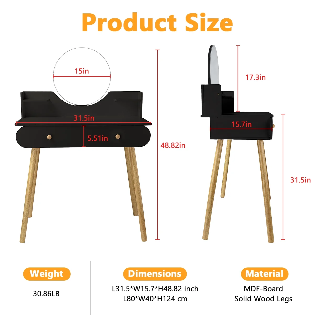 EONROACOO Makeup Vanity Table with Mirror, Dressing Table Vanity Desk, Adult Teen(White)