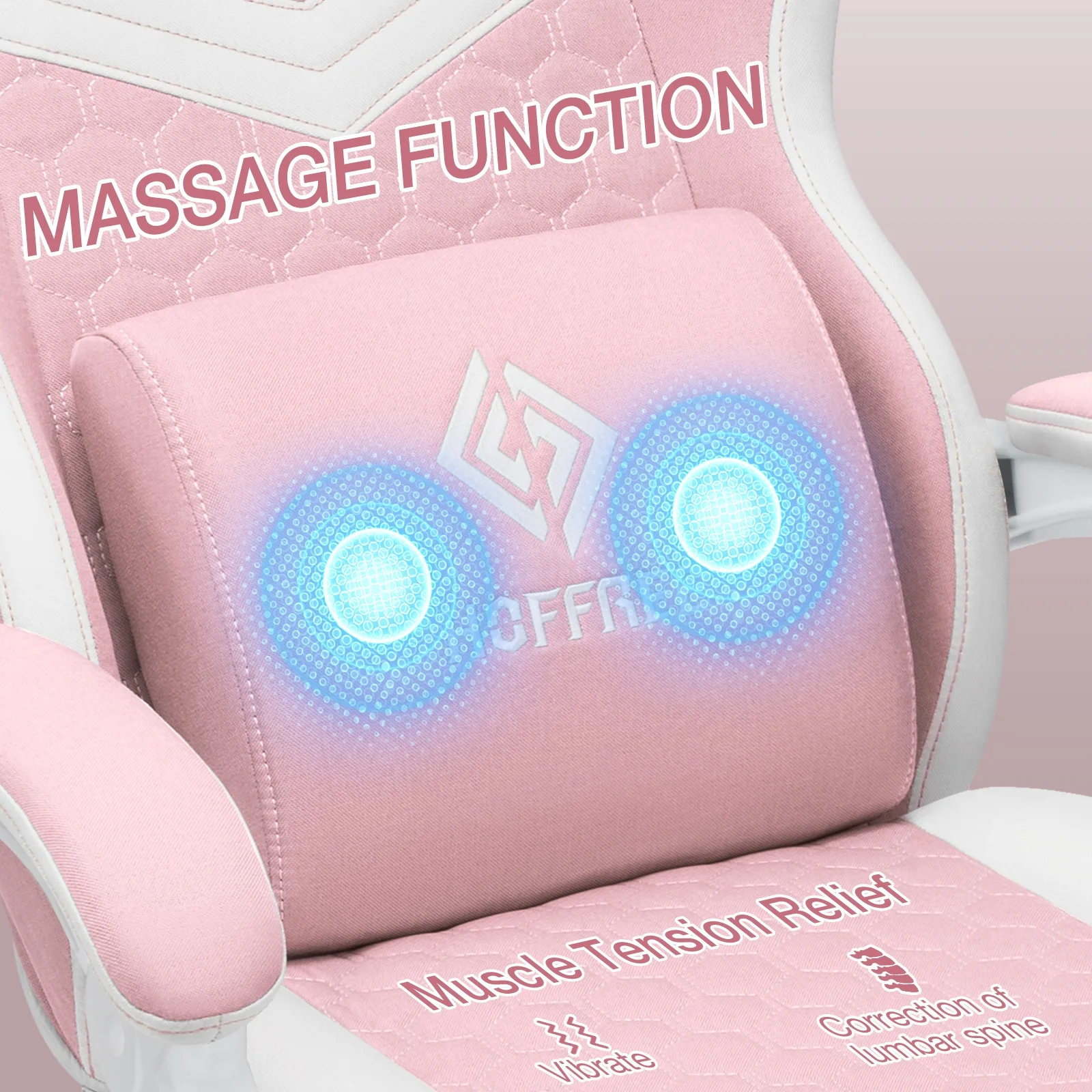 Hoffree Gaming Chair with Speakers Fabric Gamer Chair with footrest and massage Big and Tall Video Game Chair with Headrest and Lumbar Support for Adults