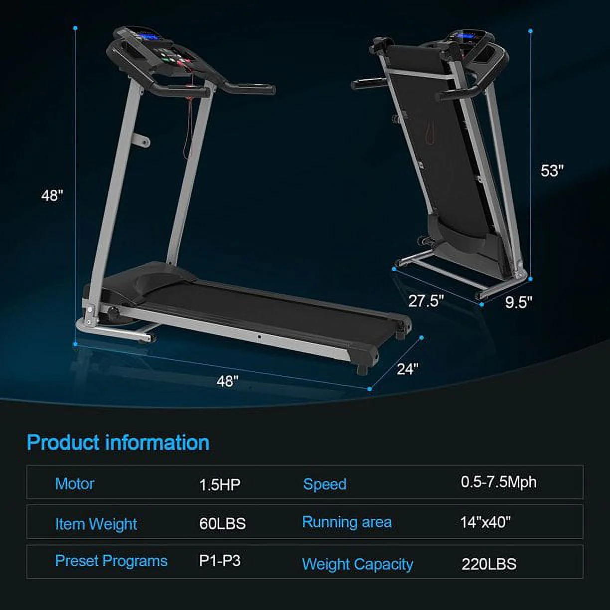 Clearance! FYC Folding Treadmill for Home 1.5HP Foldable Treadmill Slim Compact Running Machine Portable Electric Treadmill Workout Exercise for Small Apartment Home Gym Fitness Jogging Walking