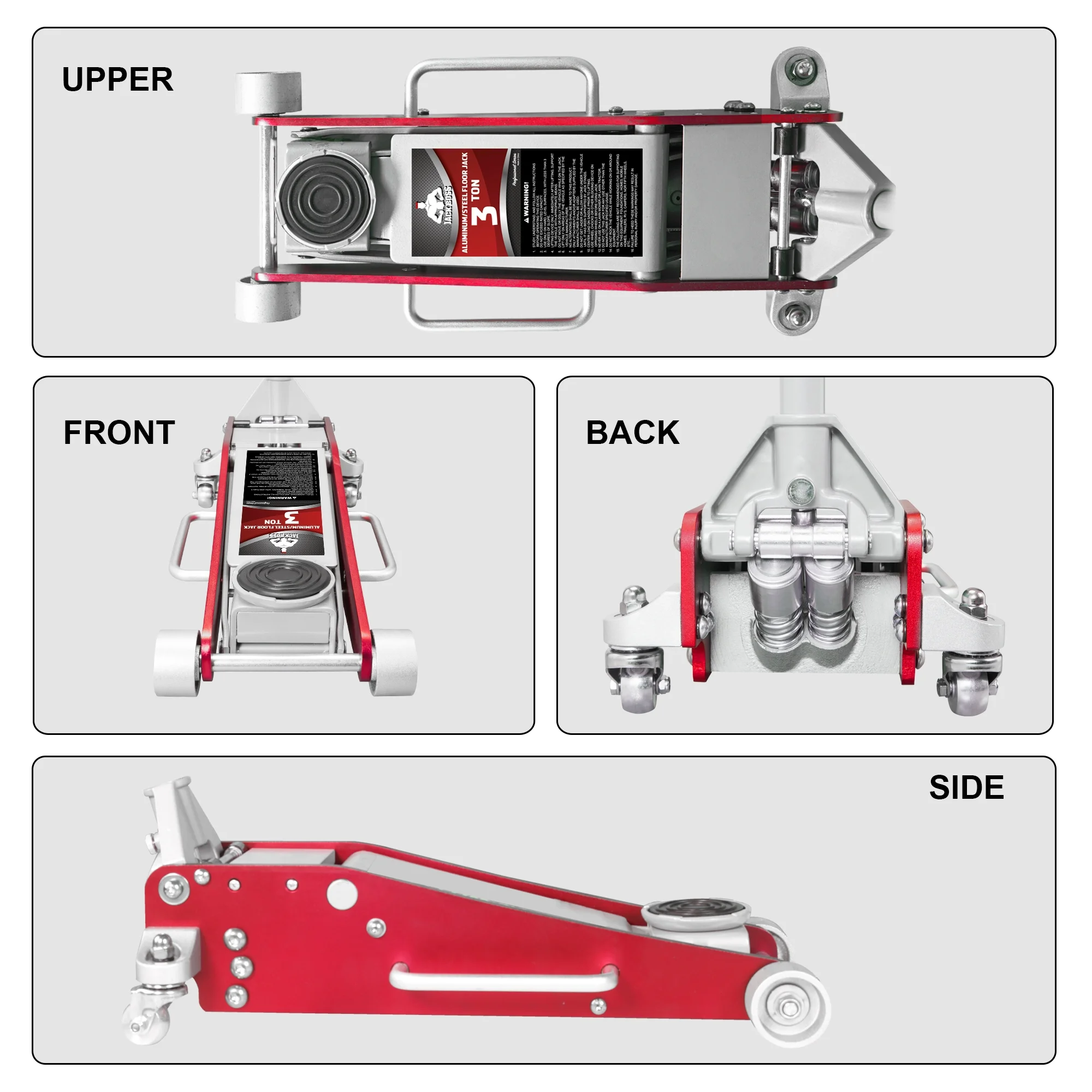 JACK BOSS Floor Jack 3 Ton Hydraulic Low Profile Aluminum and Steel Racing Car Jack with Dual Pump, Rapid Lift