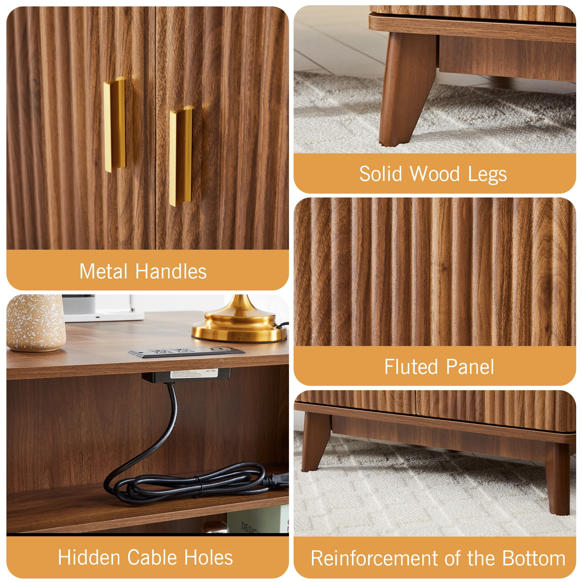 YOCWO Fluted Nightstand for Bedroom Set of 2 , Wood Bedside Table Set of 2 with Drawers, Black