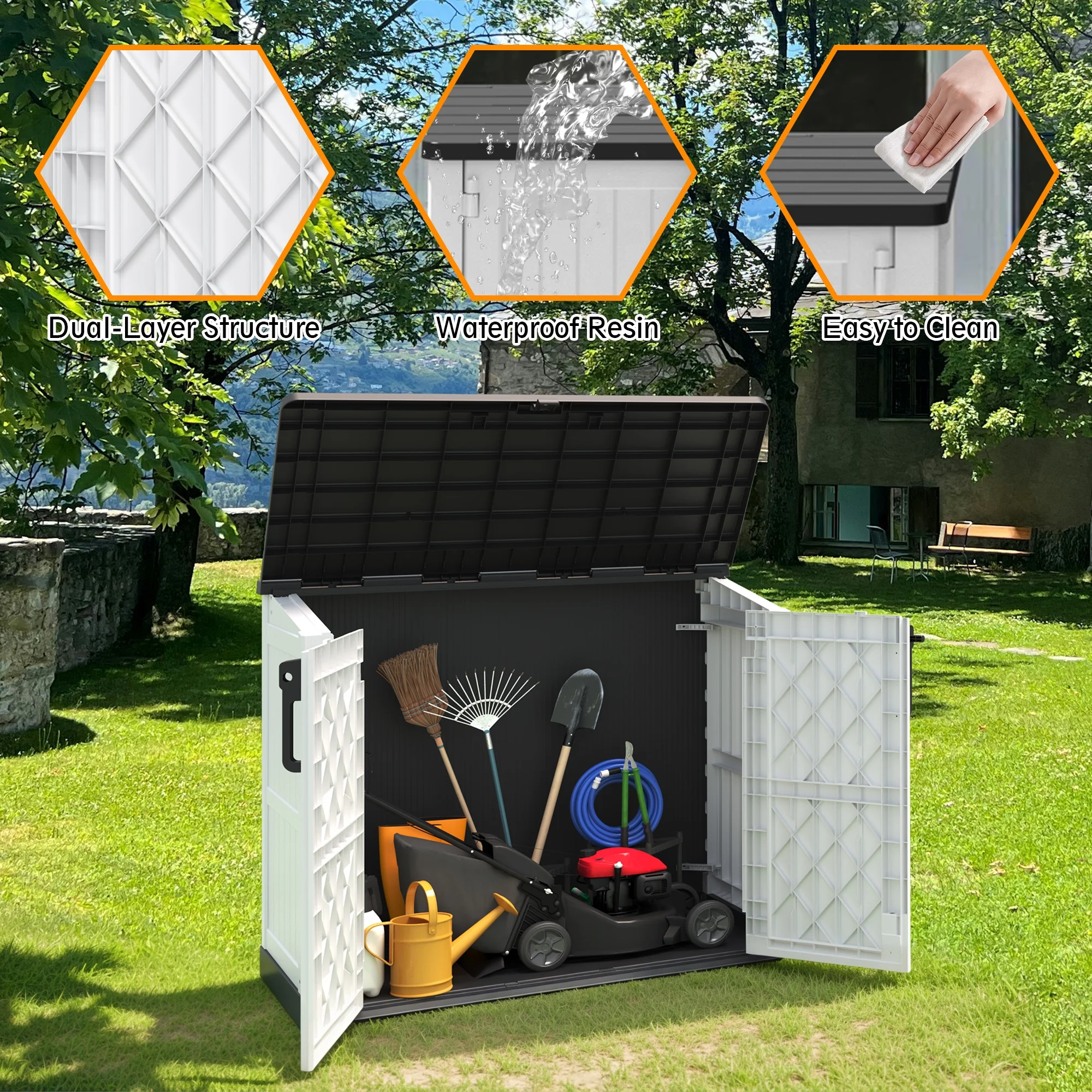 Bifanuo Outdoor Resin Storage Shed 34 Cu.ft Garden Storage Extra Large Capacity Weather Resistant Storage Box, Lockable Resin Waterproof Shed for Bike, Lawnmowe, Garden Tools