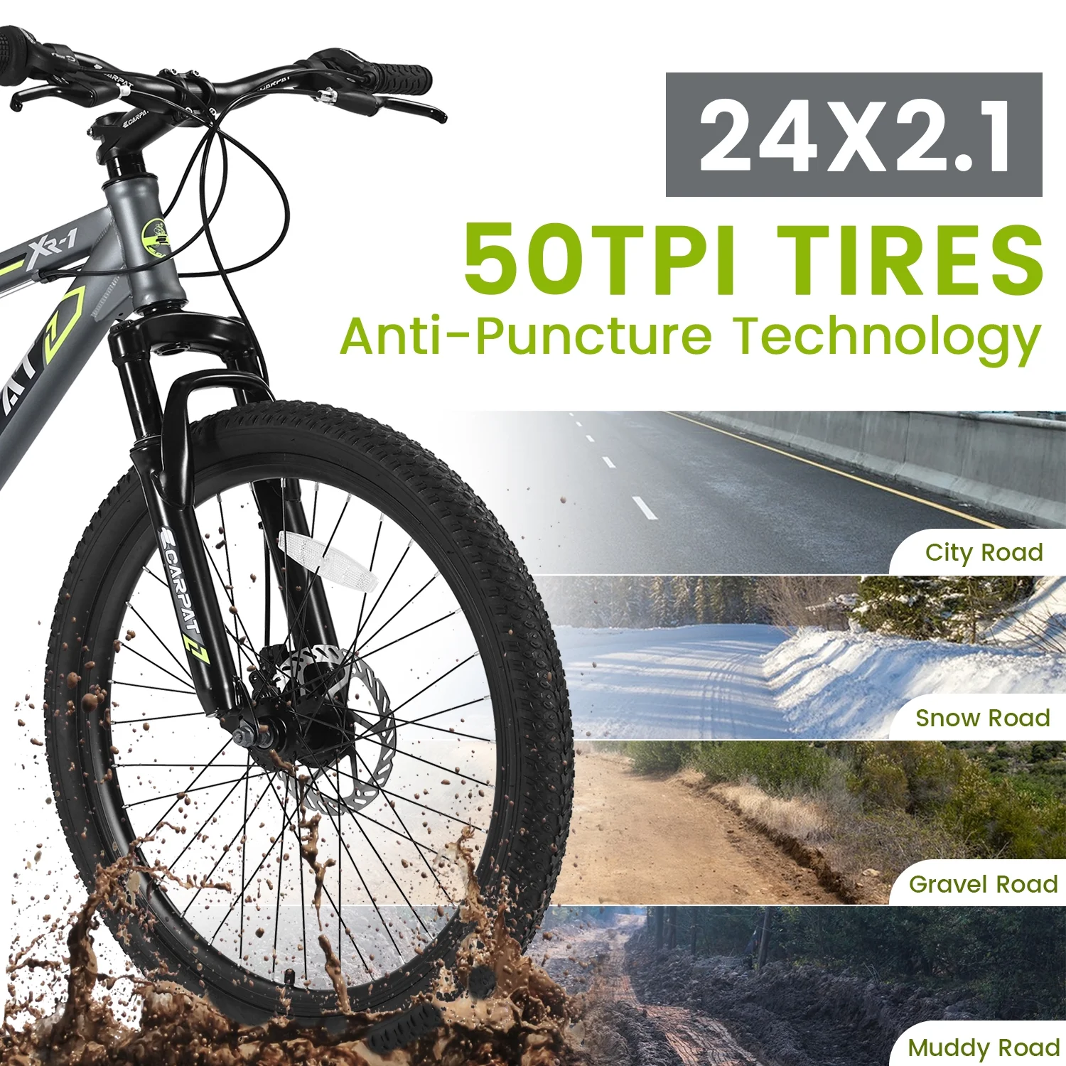 Ecarpat Mountain Bike, 24-Inch Wheels Bikes Shimano 21-Speed with High Carbon Steel Frame Mechanical Disc Brakes Front Suspension Fork for Youth Adults Multiple Colors