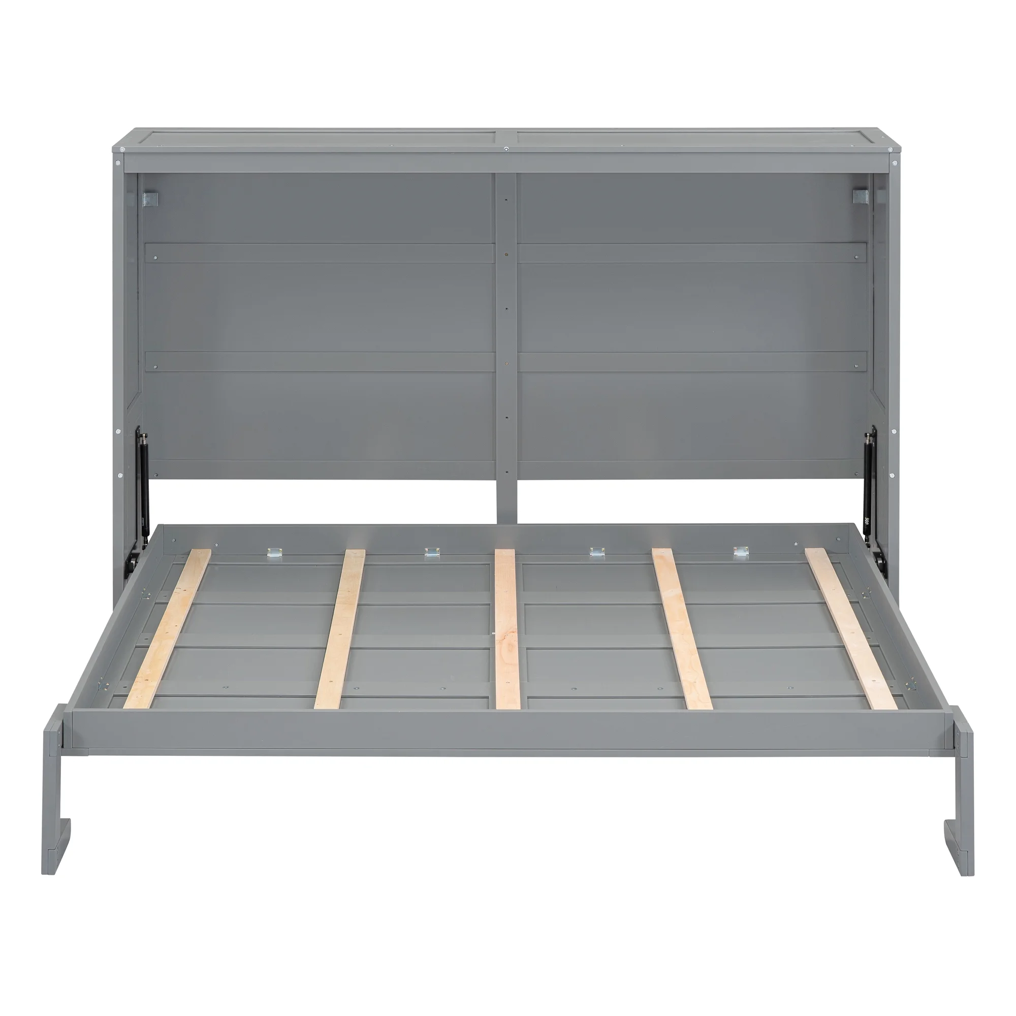 Harper & Bright Designs Full Size Murphy Bed Space-Saving Foldable Wooden Wall Bed with a Shelf for Guest Room Home Office, Gray