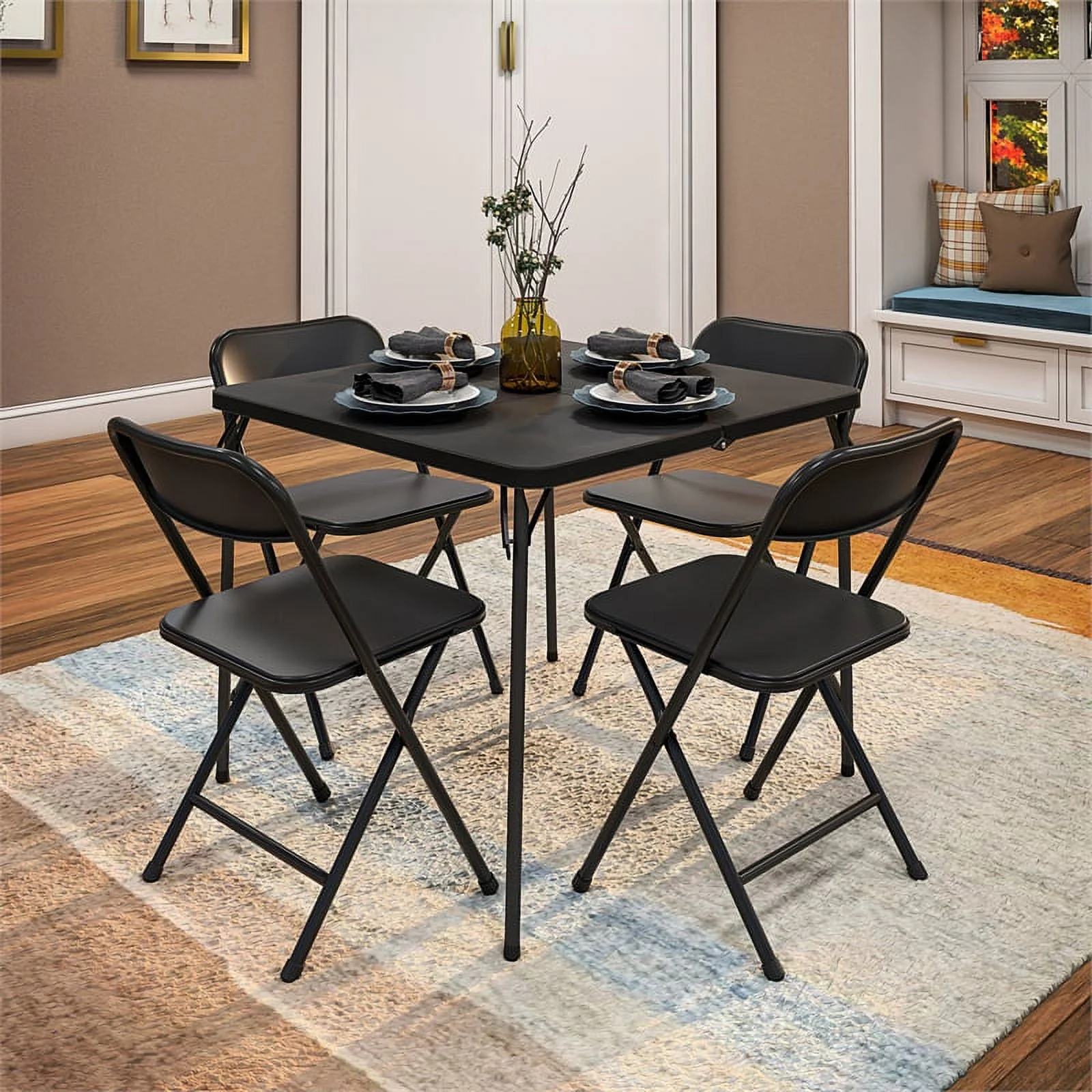 COSCO 5-Piece Solid Resin Folding Table & Chair Dining Set, Black, Indoor & Outdoor, Perfect for Everyday Use, Hosting, Game Night, or Holiday Celebrations