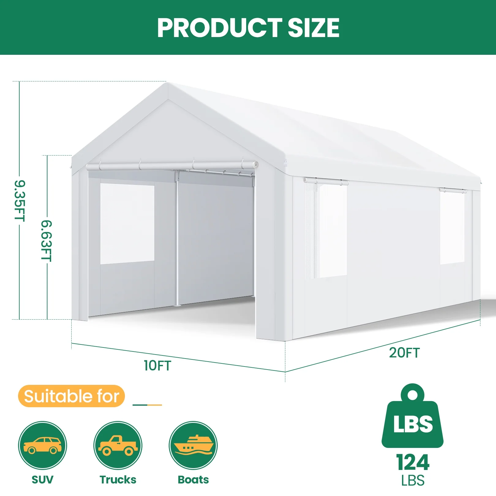 HOTEEL Carport 10'x20' Large Heavy Duty Car Canopy with Steel Frame, Portable Garage Wedding Tent Big Tents Carports Shelter, All-Season Tarp for Outdoor Party Birthday, White
