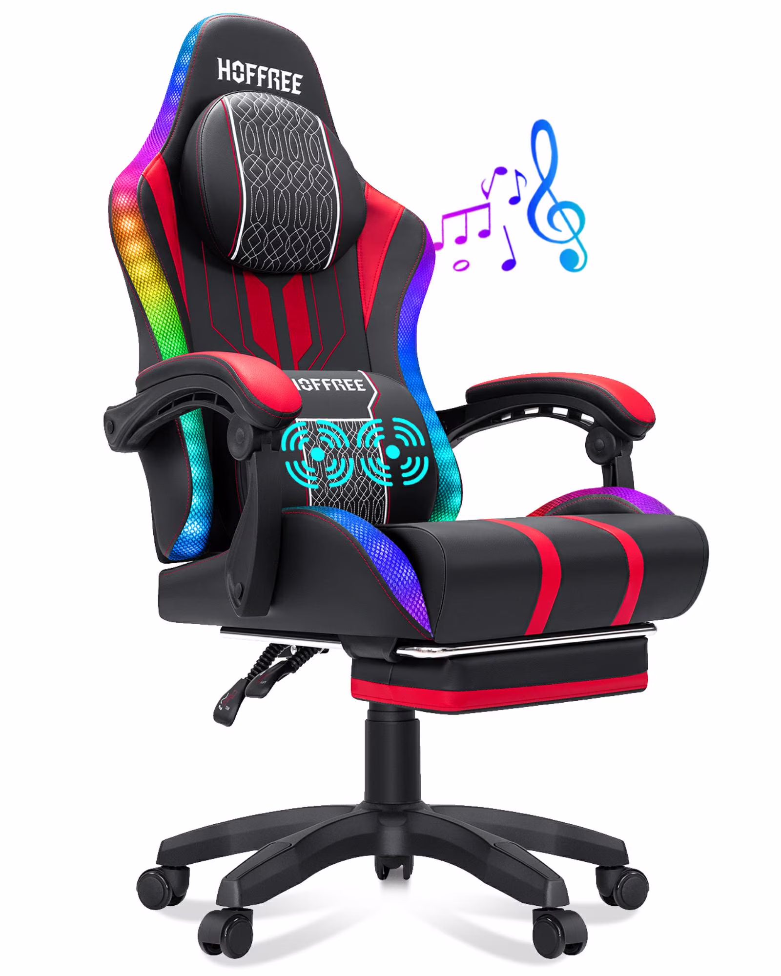 HOFFREE Big and Tall Gaming Chair with Speakers and RGB Lights, Gamer Chair with Footrest, Lumbar Support Height Adjustable 360-Swivel Seat and Headrest for Adults, 400lbs