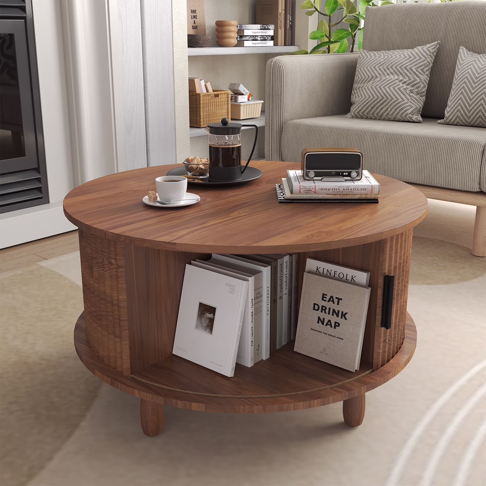 RUMLIVE Round Coffee Table with Storage, 30.7