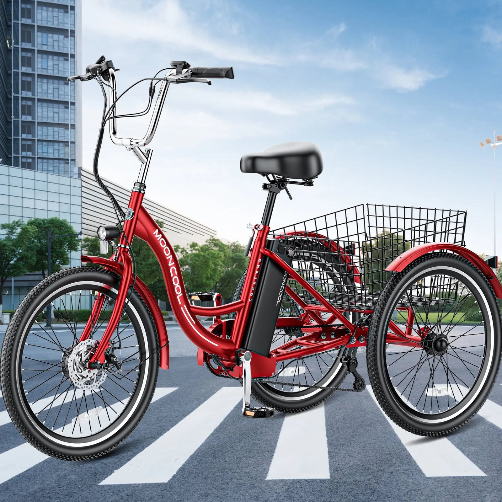 Lilypelle Electric Tricycle ,3 Wheel Motorized Bicycle,with 350W Motor 36V 10.4AH Lithium Battery UL Certified,24