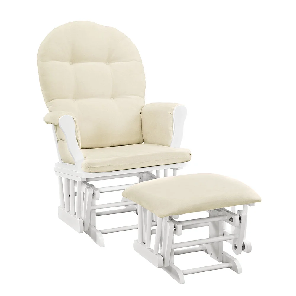 Angel Line Windsor Glider and Ottoman, Natural Finish with Gray Cushions