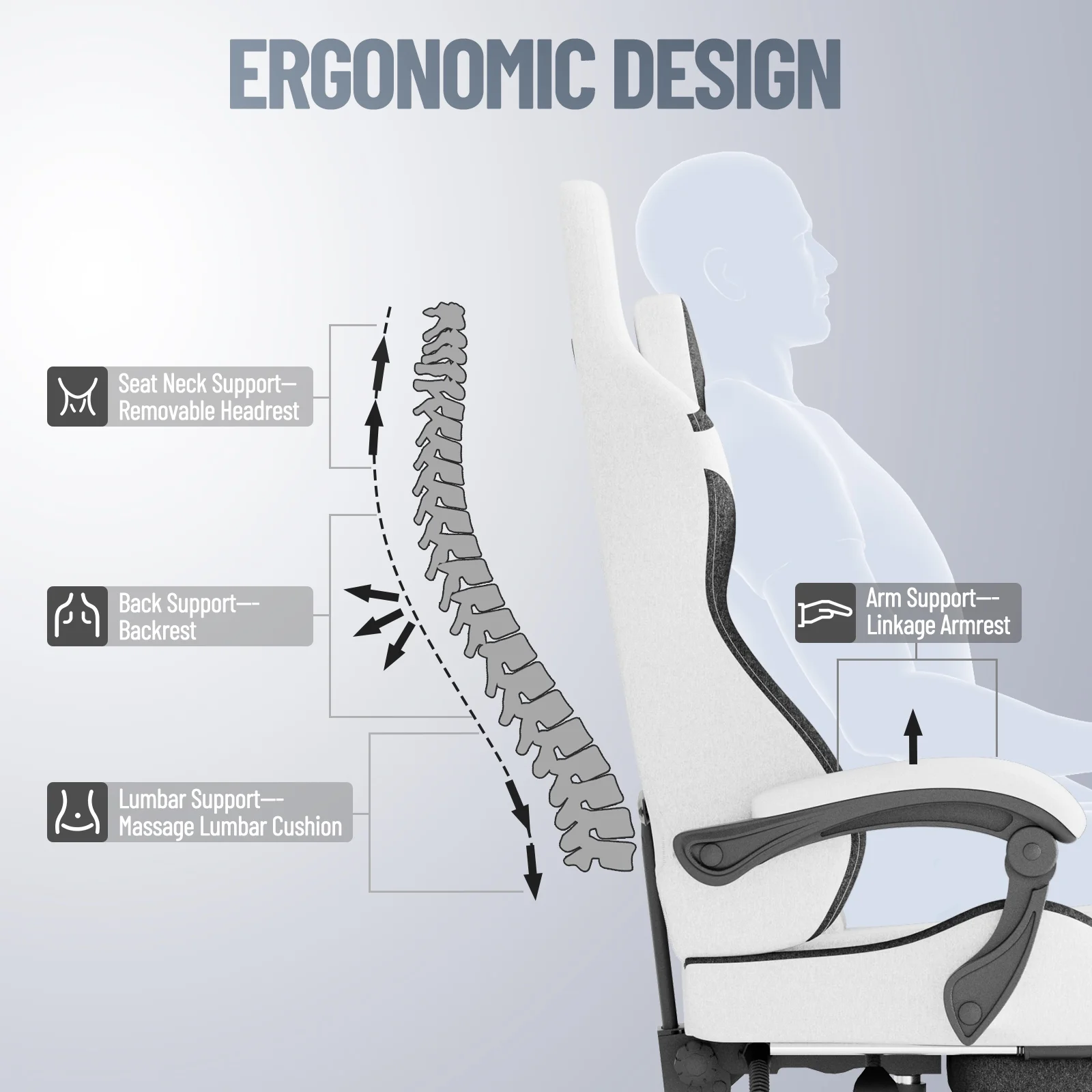 SOONTRANS Gaming Chair for Adults, Velvet Fabric High Back Comfortable Video Game Chair with Footrest and Massage Lumbar Cushion, Racing Computer Desk Chair, Ergonomic Gamer Chair, Black/Grey