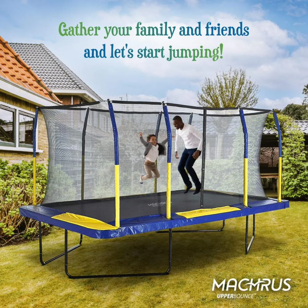 Machrus Upper Bounce - Mega 10' X 17' Gymnastics Style, Rectangular Trampoline Set with Premium Top-Ring Enclosure System - Green/Black