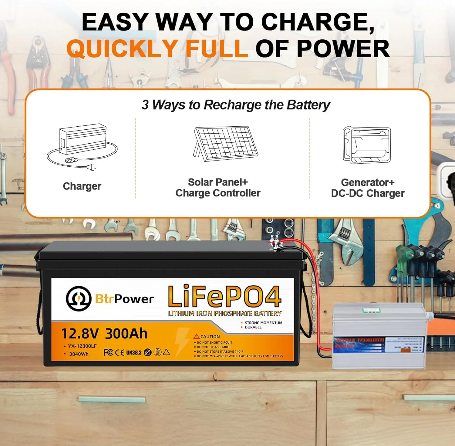 12V 300Ah Lithium LiFePO4 Battery 200A BMS for Golf Cart Marine RV Solar Panels System