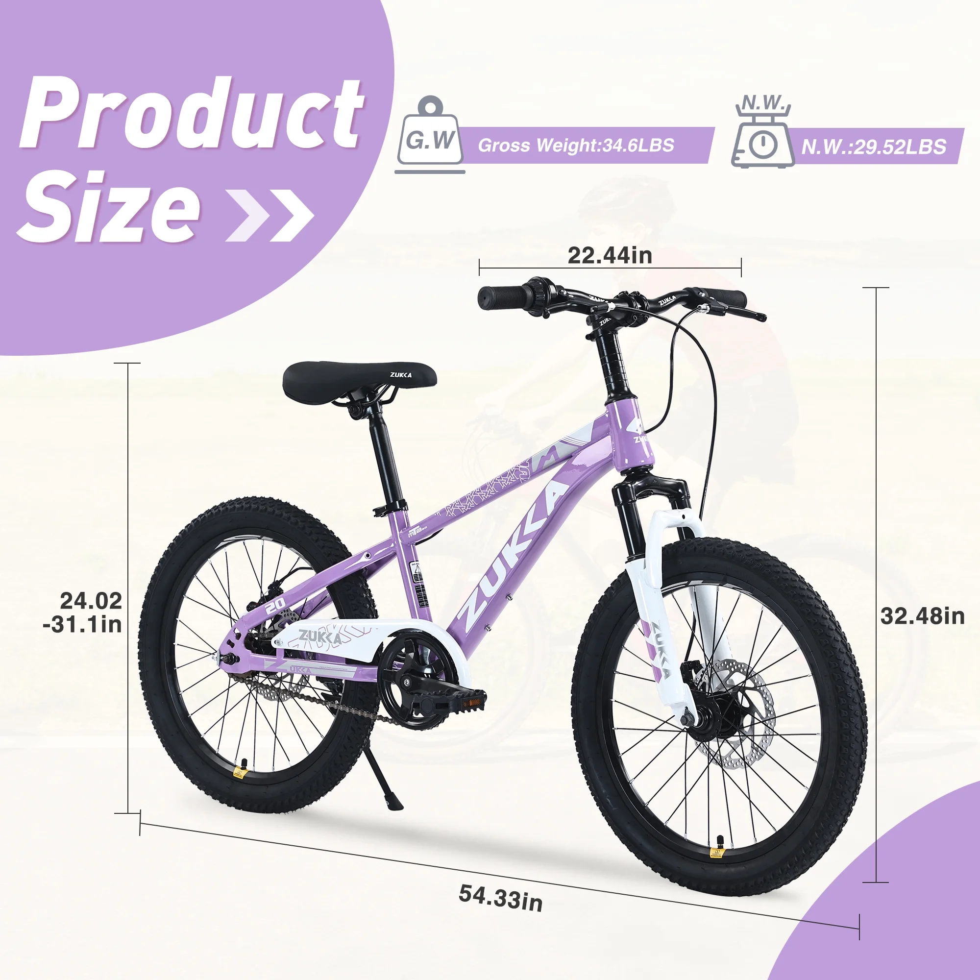 20-Inch Mountain Bike with Suspension Fork, Adjustable Saddle & Disc Brakes,Pink