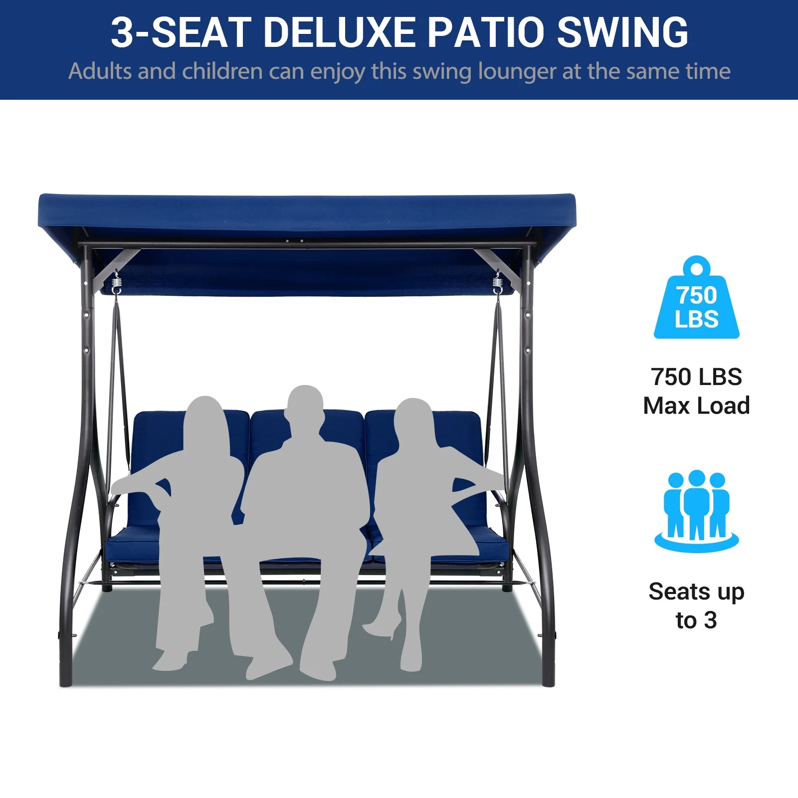 Pirecart 3 Person Patio Porch Swing Outdoor Converting Swing Glider Hammock with Adjustable Canopy, Cushions, Red