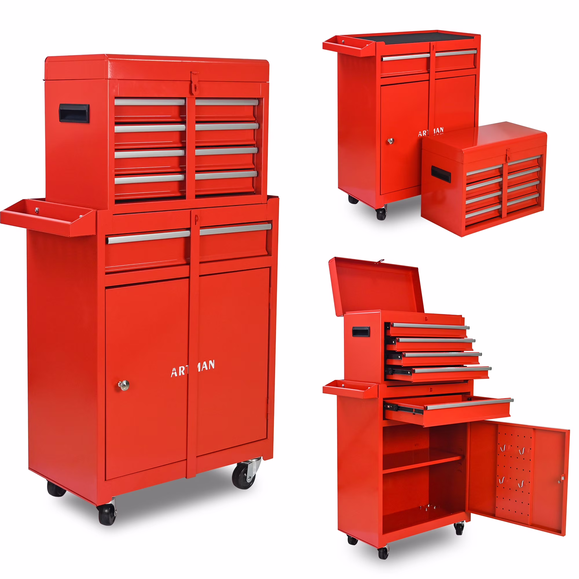 Tool Chest, 5-Drawer Rolling Tool Storage Cabinet with Detachable Top Tool Box, Universal Lockable Wheels
