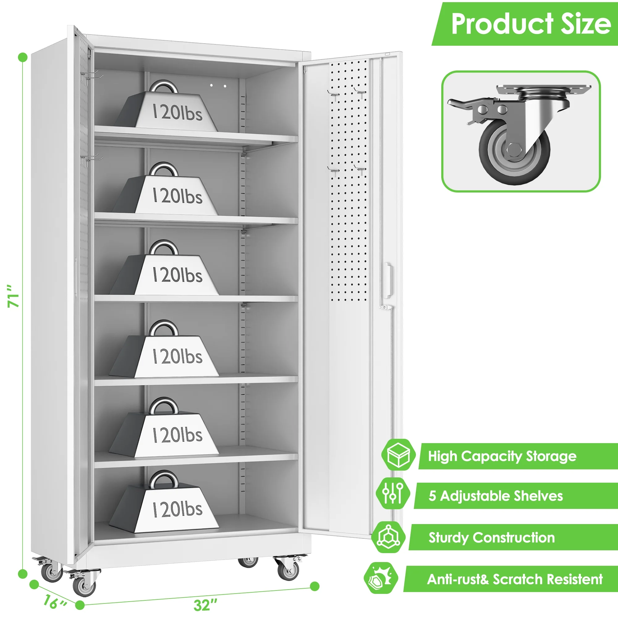SUPEER Metal Rolling Storage Cabinets with Locking Doors and 5 Adjustable Shelves, Steel Garage Storage Cabinet for Garage, Office, Classroom, Assemble Required(Black)