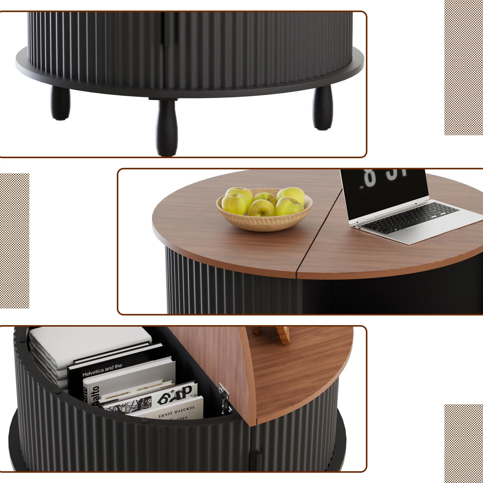 RUMLIVE Round Coffee Table with Storage, 30.7