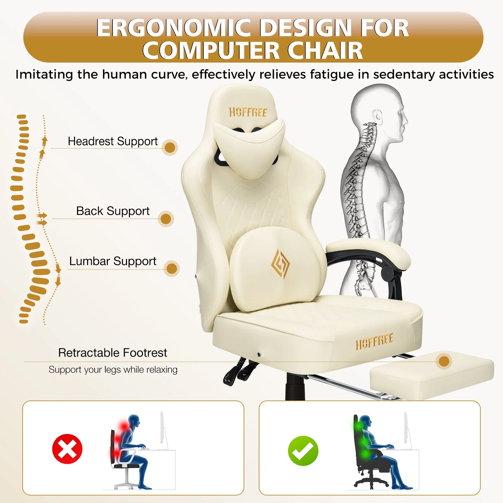 Hoffree Gaming Chair with Speakers PU Gamer Chair with footrest and massage Egonomic Computer Game Chair with Headrest and Lumbar Support for Adults and Office Gaming, 440 LBS