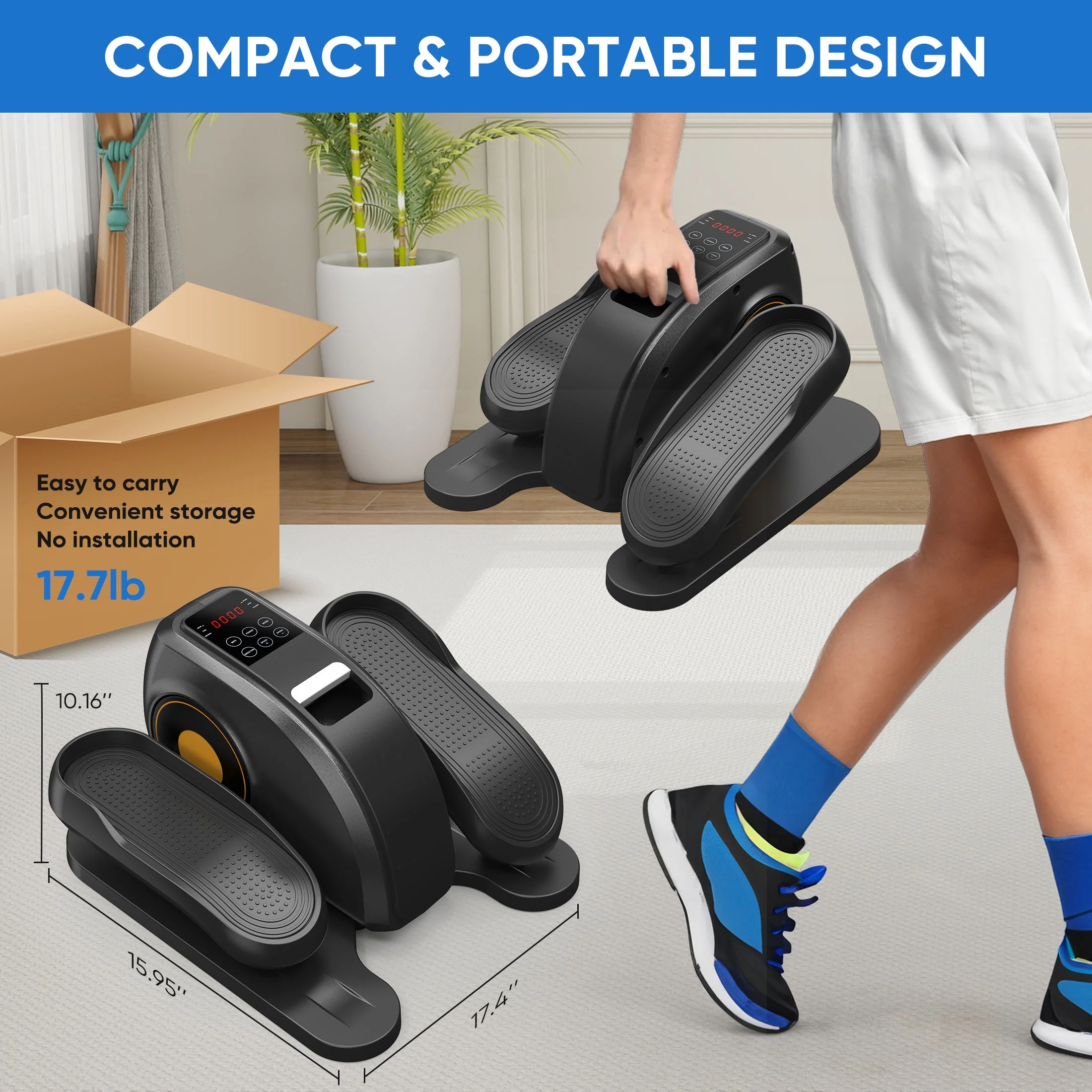 edx Under-Desk Elliptical Machine �?Compact, Quiet & Portable Pedal Exerciser with Adjustable Speed, LED Display, Ideal Mini Elliptical for Home or Office Workout