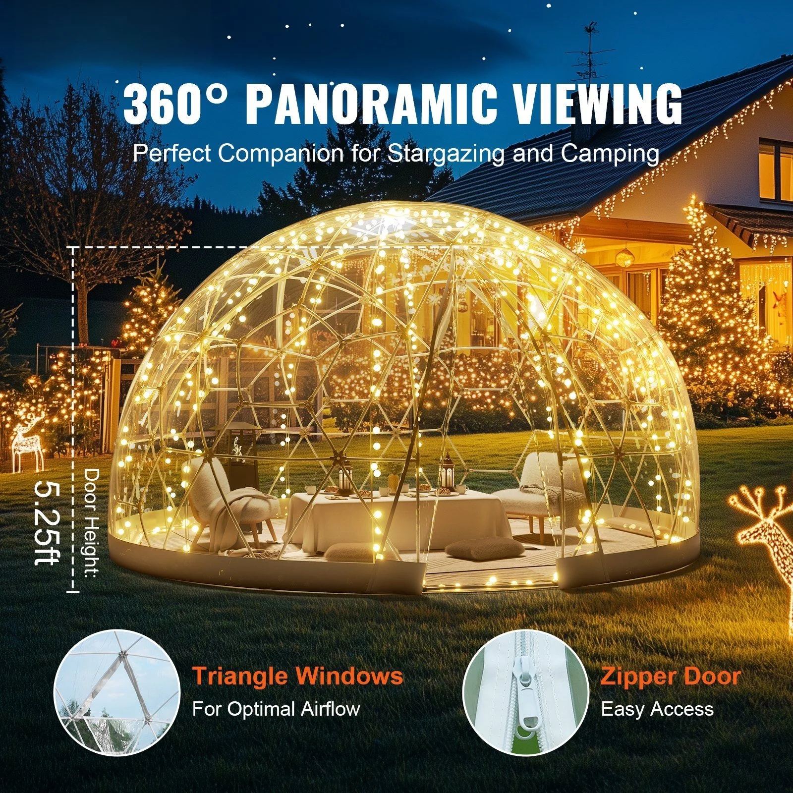 Clear View 9.5FT Bubble Dome Tent - Weather-Resistant Outdoor Camping Shelter w/ Transparent Window