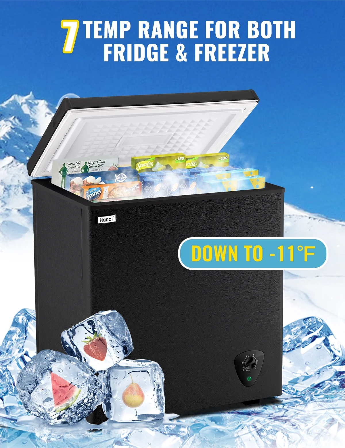 WANAI 3.5 Cu.ft Chest Freezer Small Deep Freeze with 7 Gears Temp Control Office Dorm Kitchen White