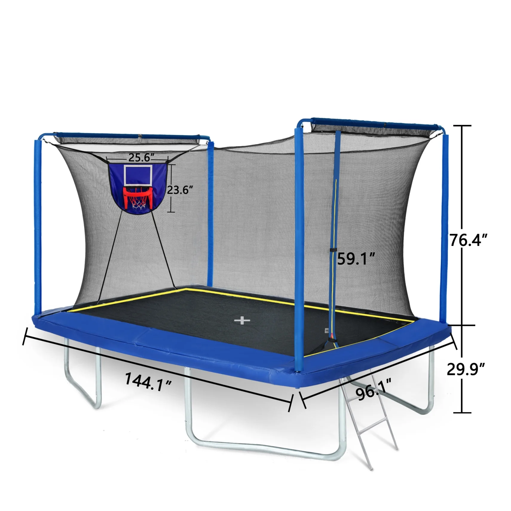 8ft��12ft Rectangular Trampoline with Adjustable Height  Basketball Board,Ball Inflater and Ladder-Blue,ASTM Standard Tested and CPC Certified