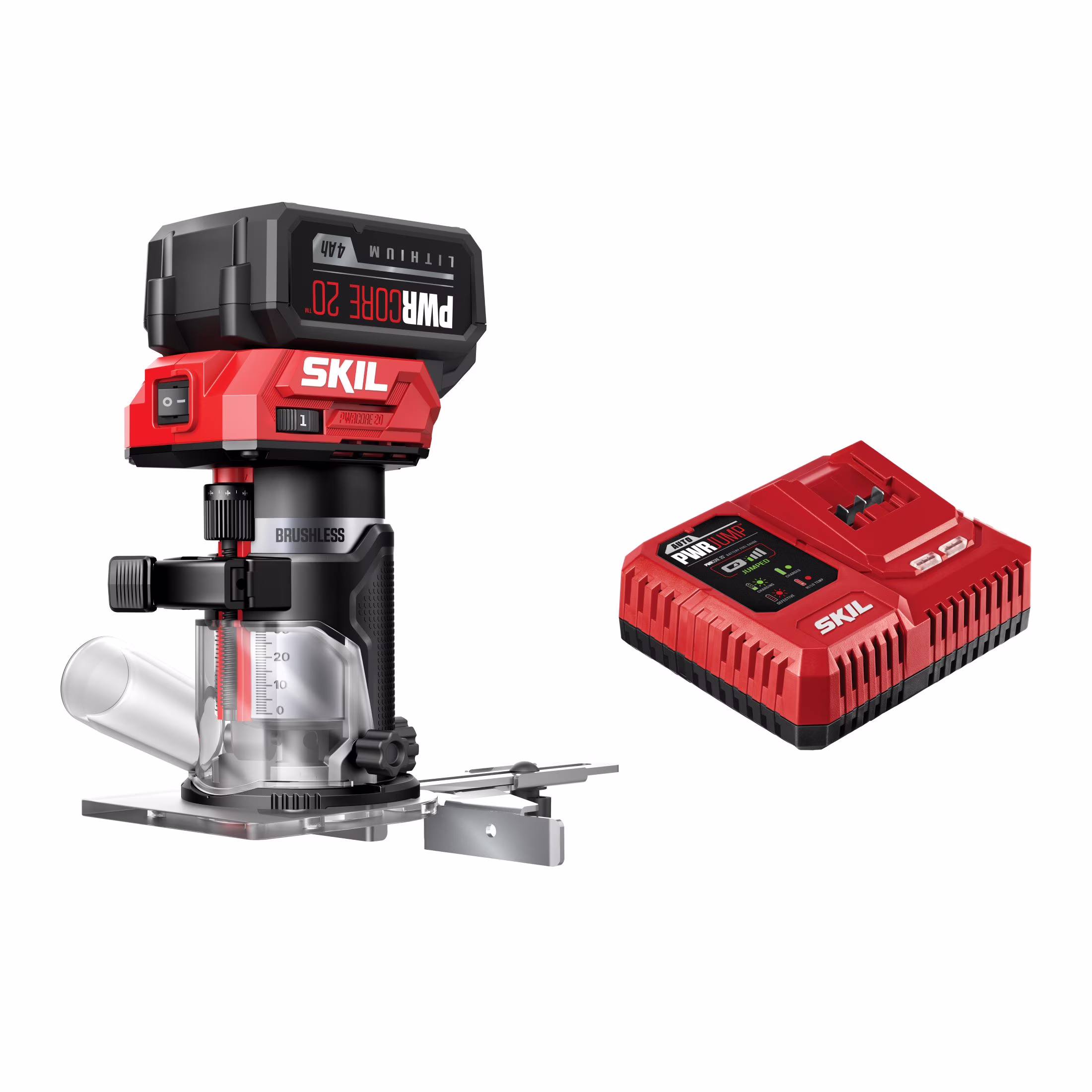 SKIL RT1430B-10 PWR CORE Brushless 20V Compact Router Kit, 3 Piece Bit Set Included with 4.0Ah Battery and Charger